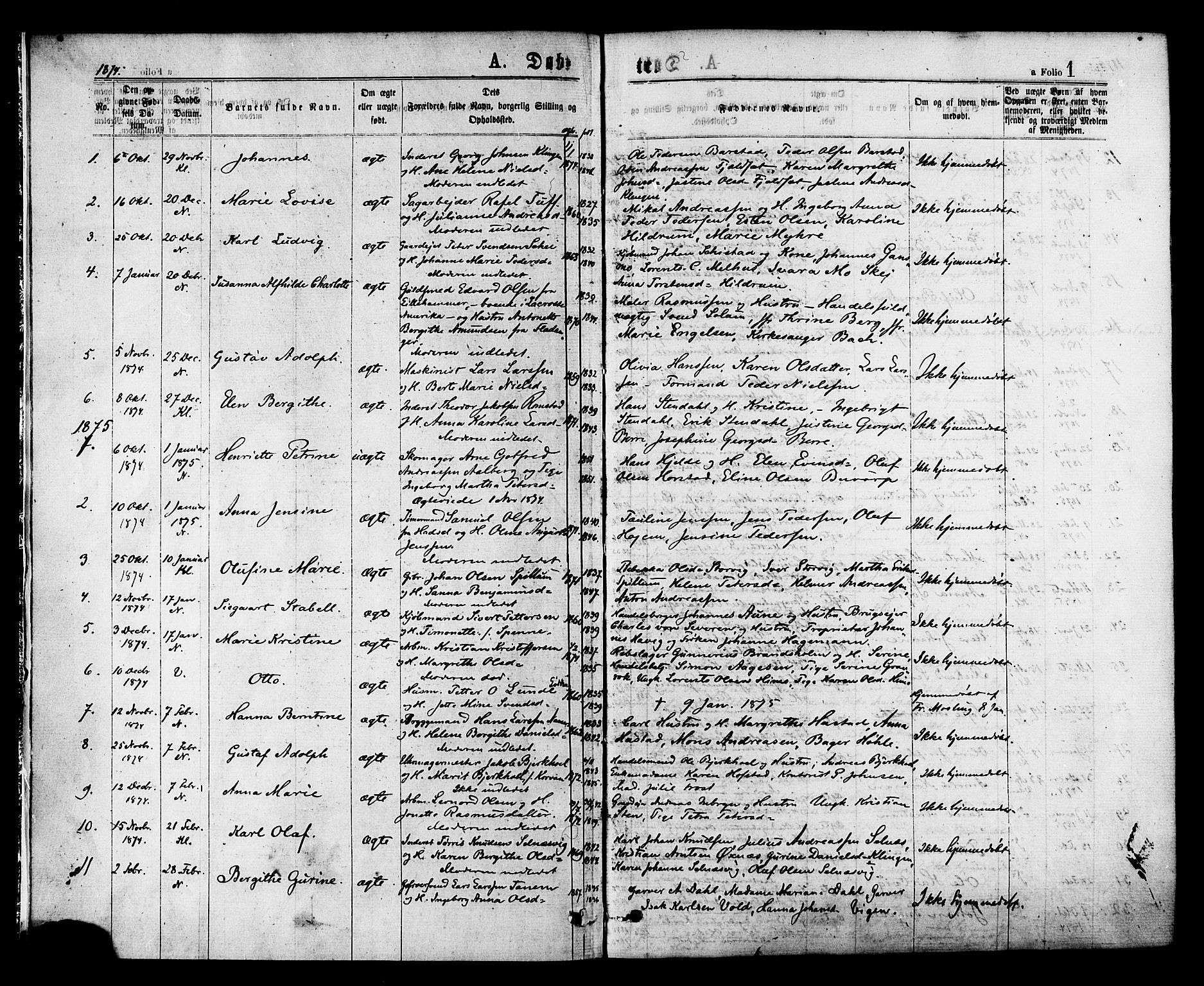 Ministerialprotokoller, klokkerbøker og fødselsregistre - Nord-Trøndelag, SAT/A-1458/768/L0572: Parish register (official) no. 768A07, 1874-1886, p. 1