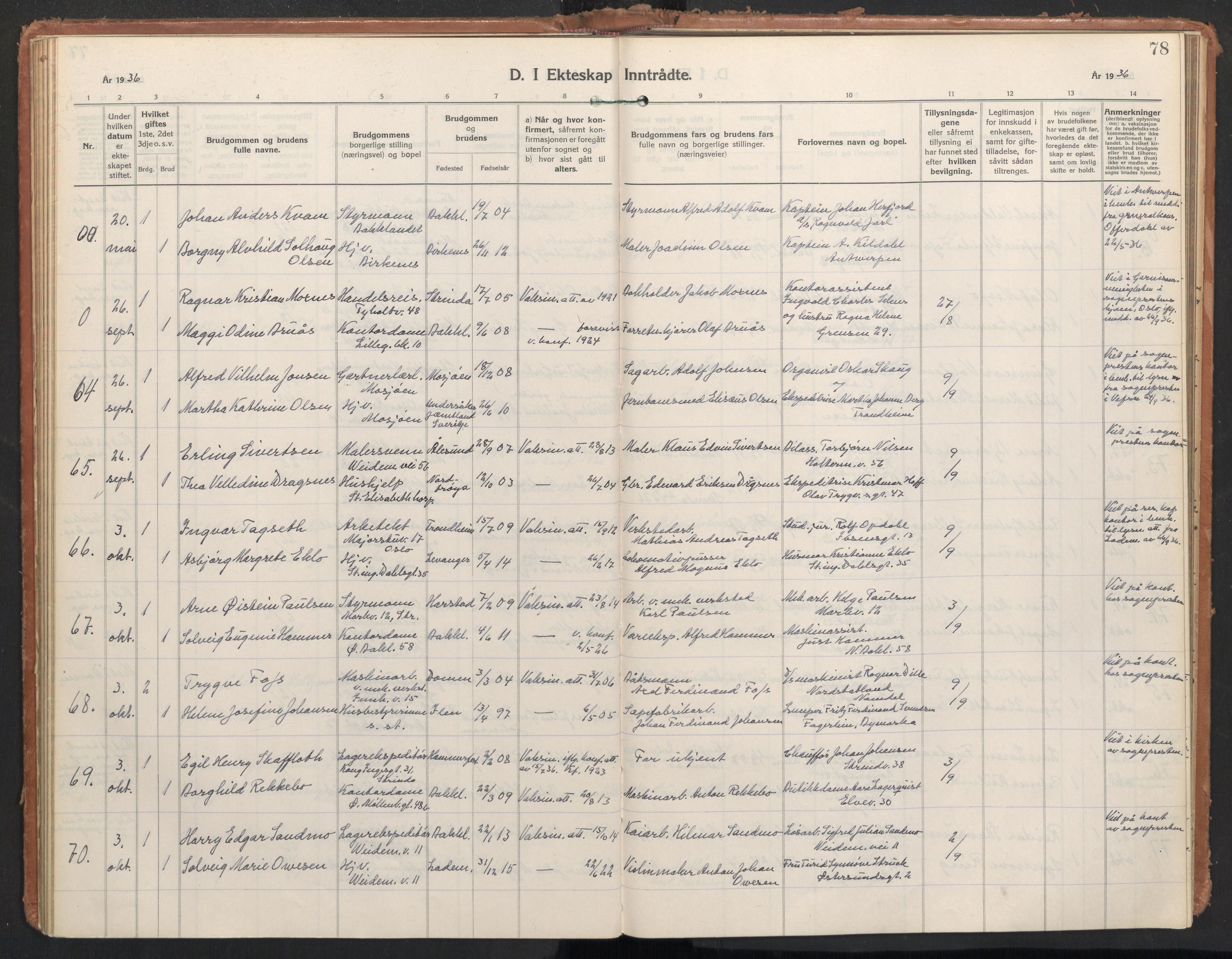 Ministerialprotokoller, klokkerbøker og fødselsregistre - Sør-Trøndelag, SAT/A-1456/604/L0209: Parish register (official) no. 604A29, 1931-1945, p. 78