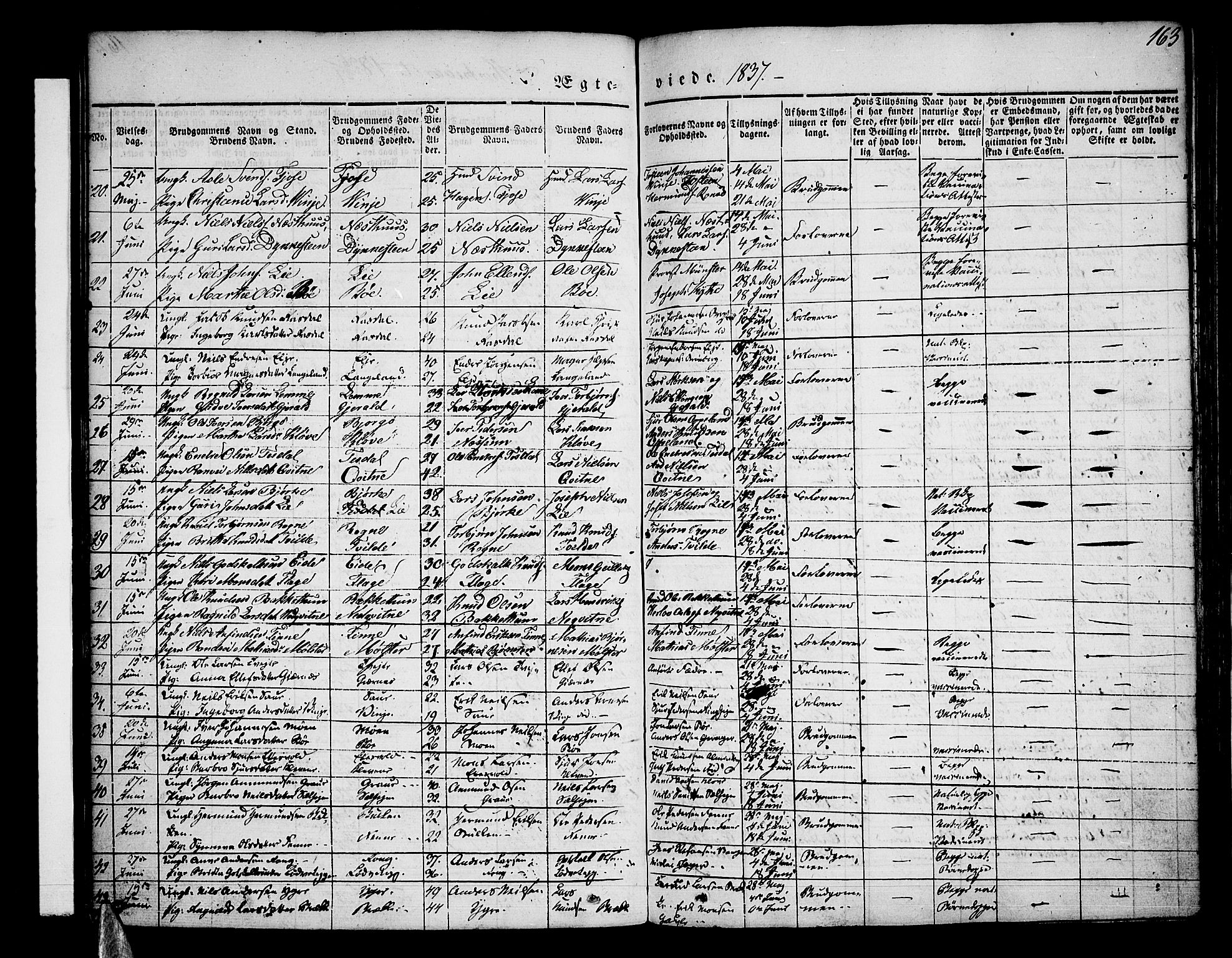 Voss sokneprestembete, SAB/A-79001/H/Haa: Parish register (official) no. A 13, 1836-1851, p. 163