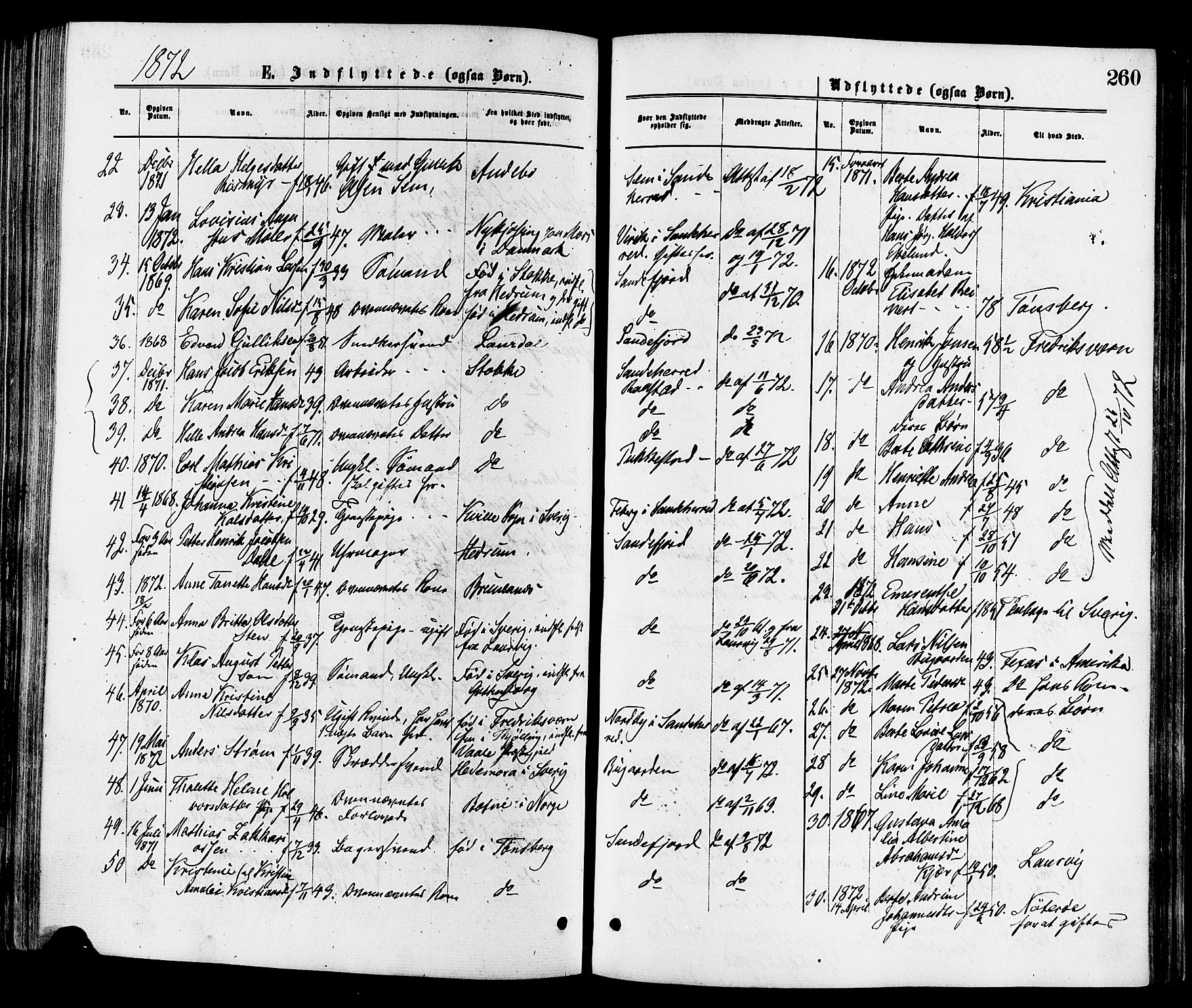Sandar kirkebøker, AV/SAKO-A-243/F/Fa/L0011: Parish register (official) no. 11, 1872-1882, p. 260