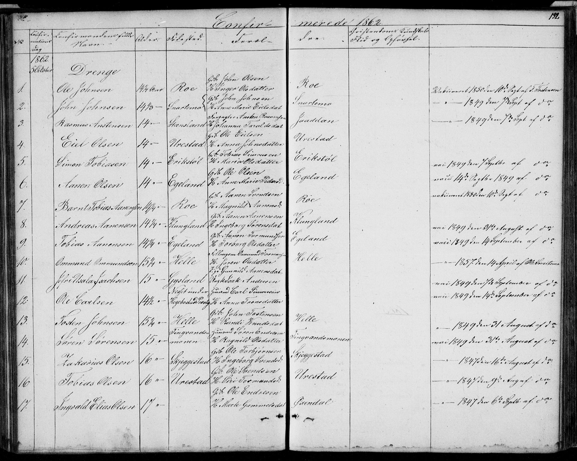Hægebostad sokneprestkontor, SAK/1111-0024/F/Fb/Fba/L0002: Parish register (copy) no. B 2, 1851-1882, p. 132