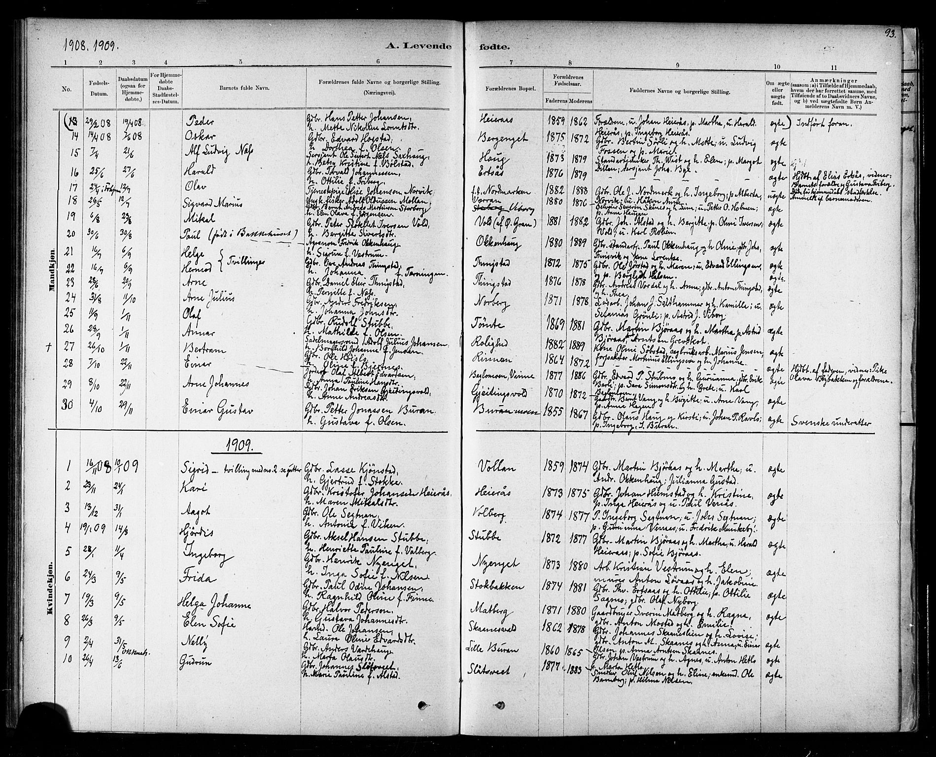 Ministerialprotokoller, klokkerbøker og fødselsregistre - Nord-Trøndelag, AV/SAT-A-1458/721/L0208: Parish register (copy) no. 721C01, 1880-1917, p. 93