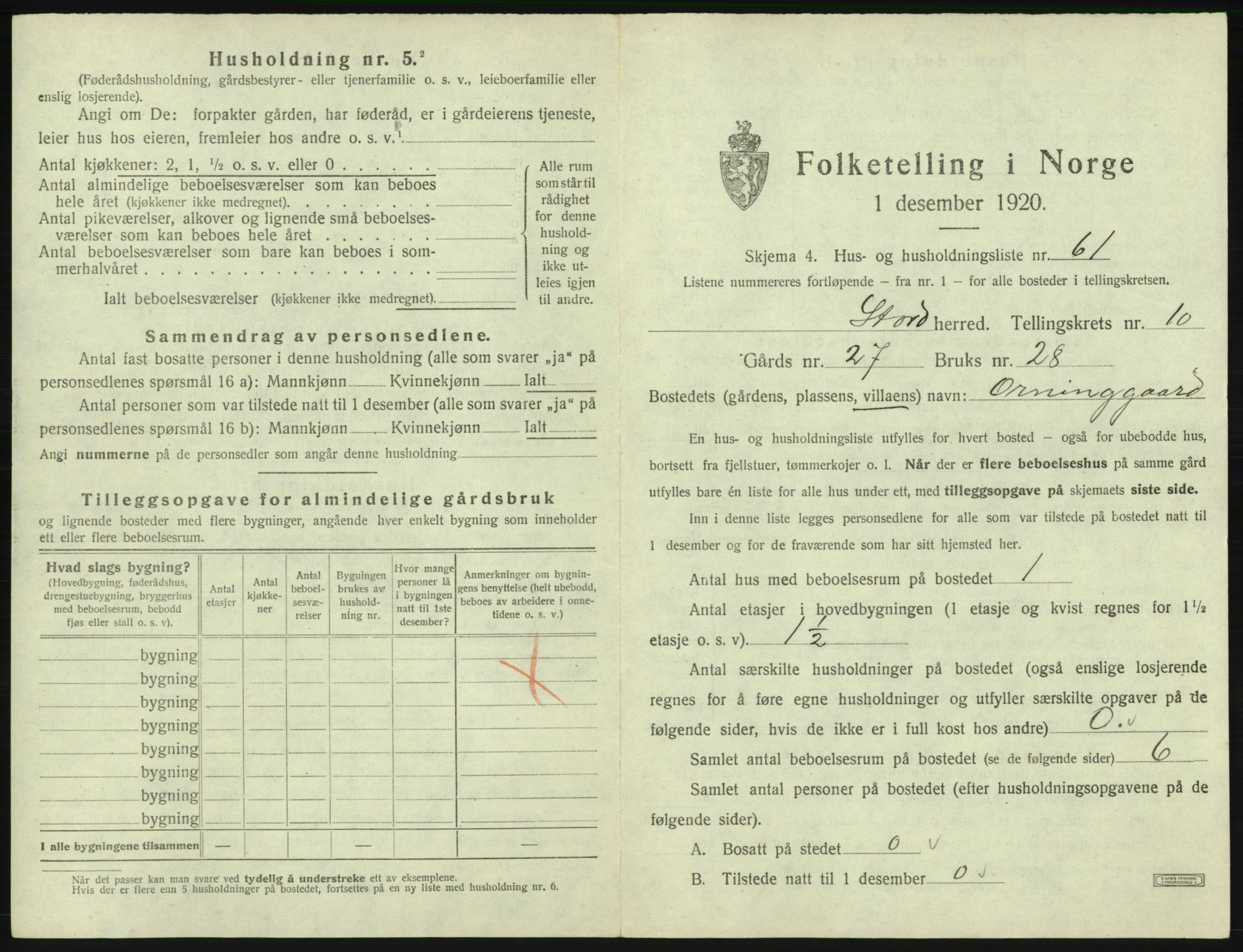 SAB, 1920 census for Stord, 1920, p. 756