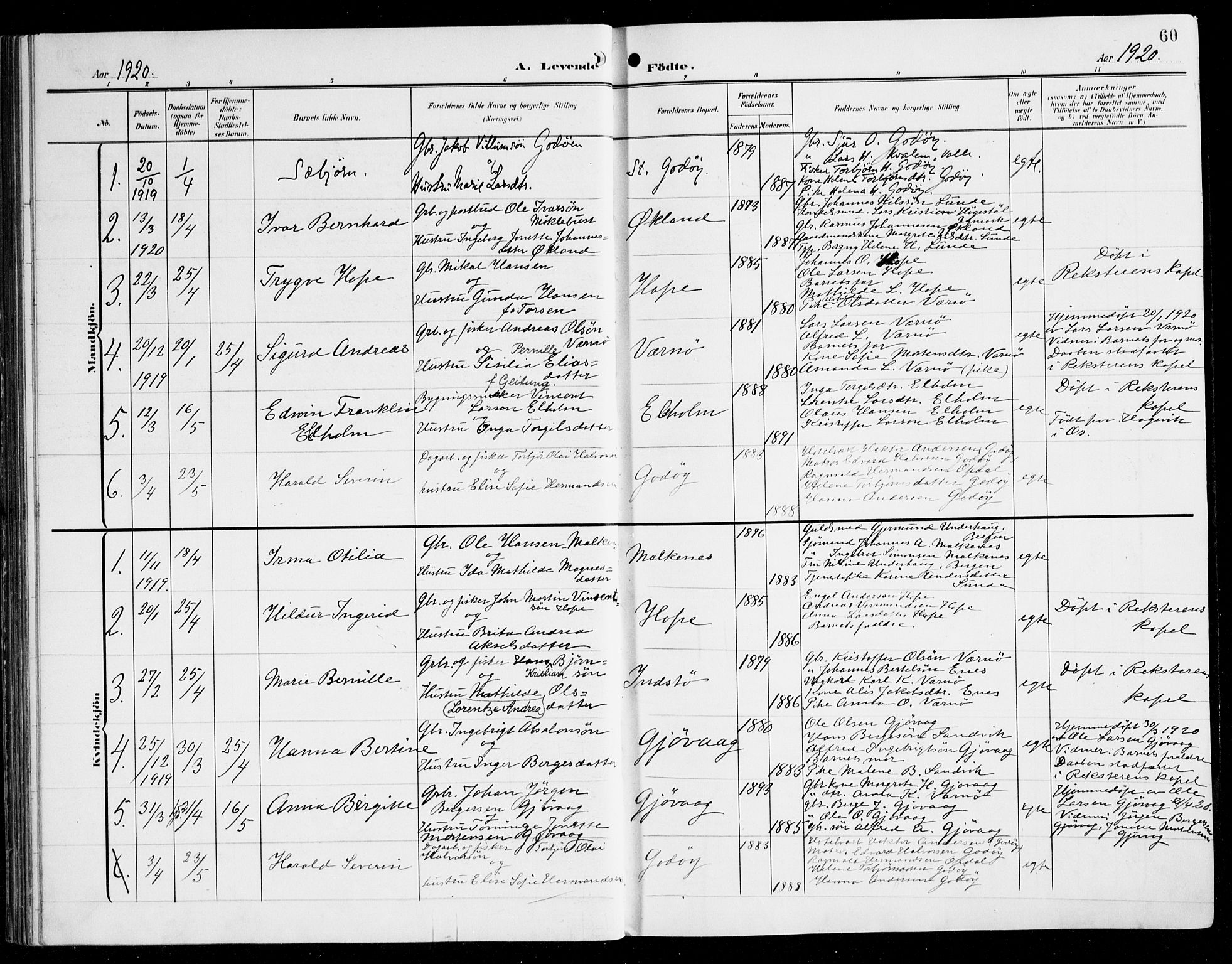Tysnes sokneprestembete, SAB/A-78601/H/Haa: Parish register (official) no. B 2, 1907-1925, p. 60