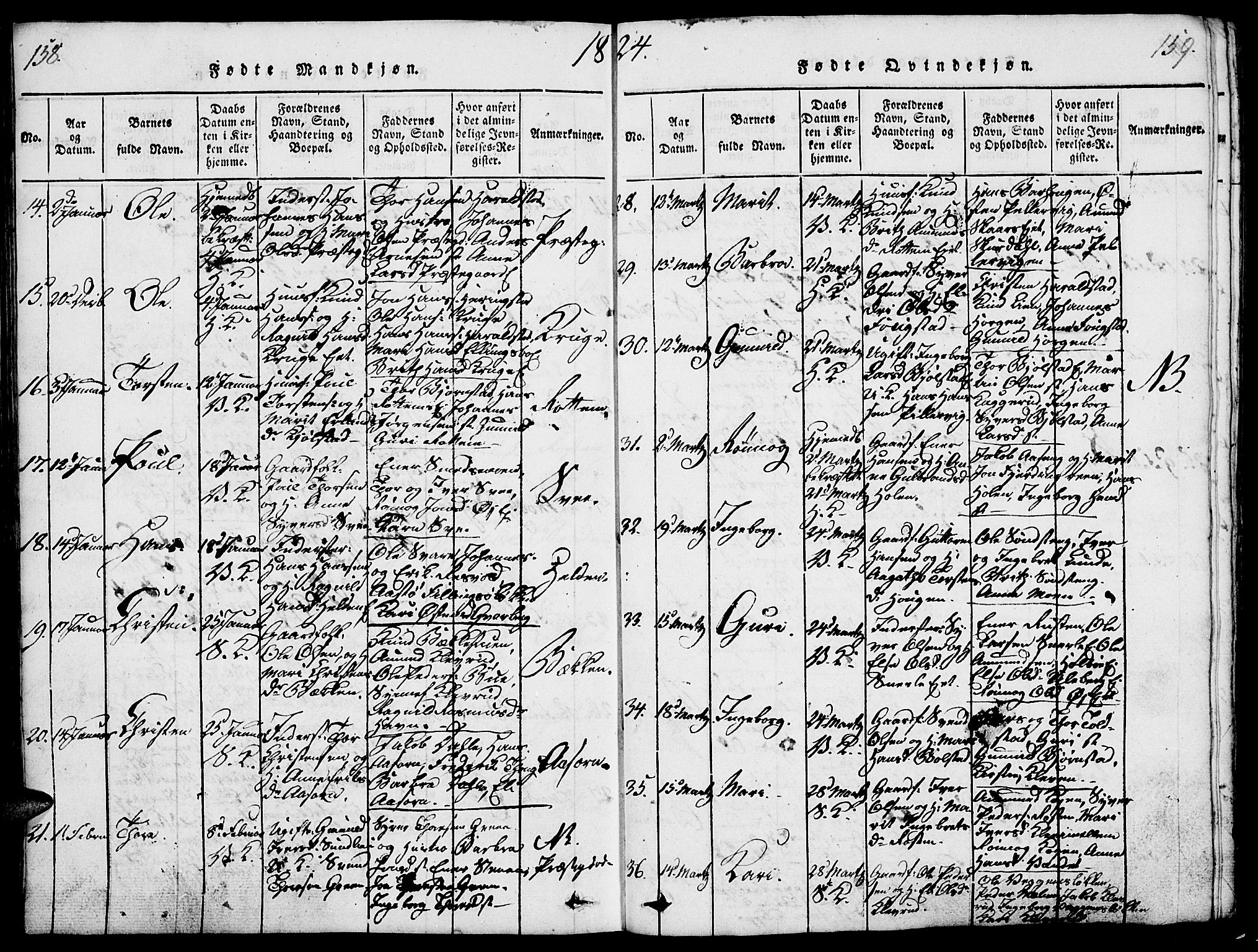 Vågå prestekontor, SAH/PREST-076/H/Ha/Haa/L0003: Parish register (official) no. 3, 1815-1827, p. 158-159