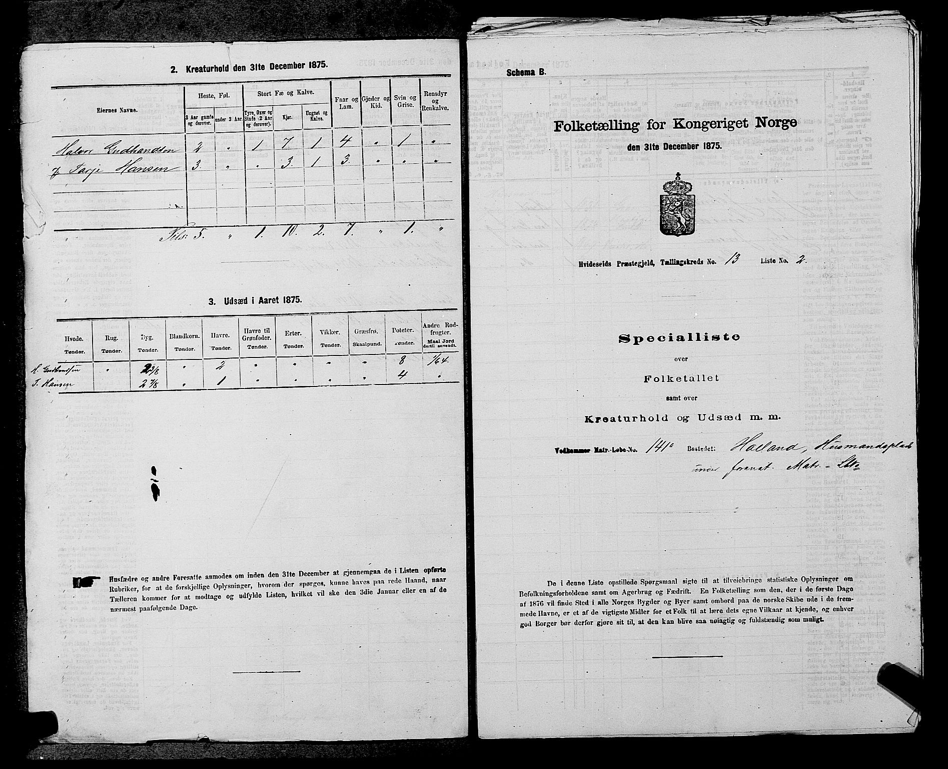 SAKO, 1875 census for 0829P Kviteseid, 1875, p. 1098