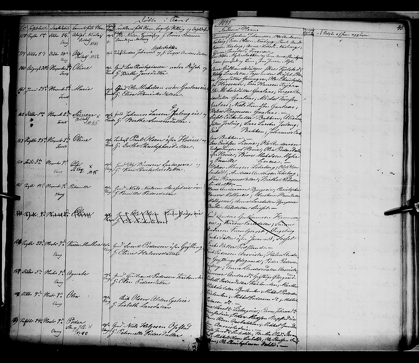 Vang prestekontor, Hedmark, AV/SAH-PREST-008/H/Ha/Haa/L0010: Parish register (official) no. 10, 1841-1855, p. 45