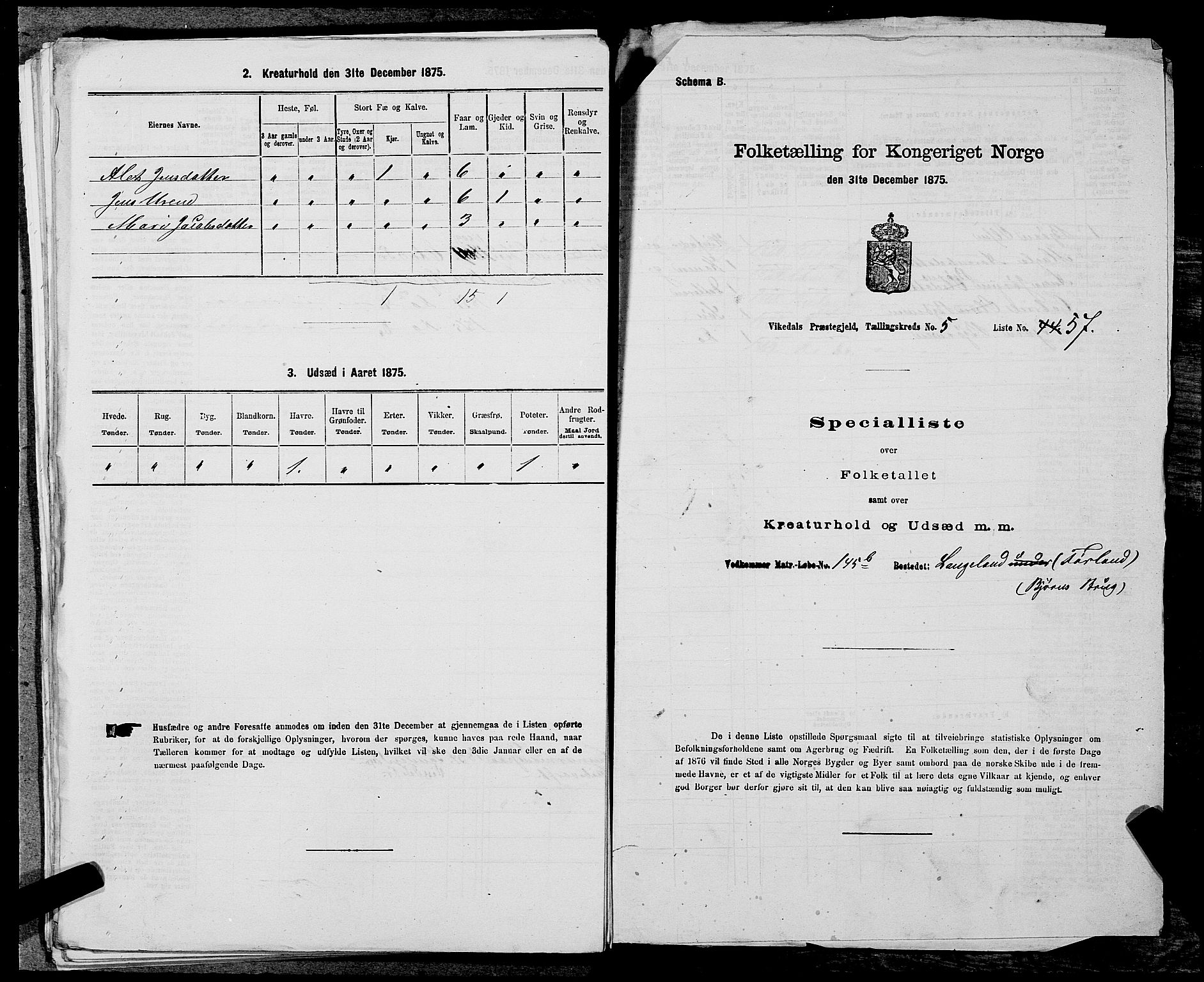 SAST, 1875 census for 1157P Vikedal, 1875, p. 650