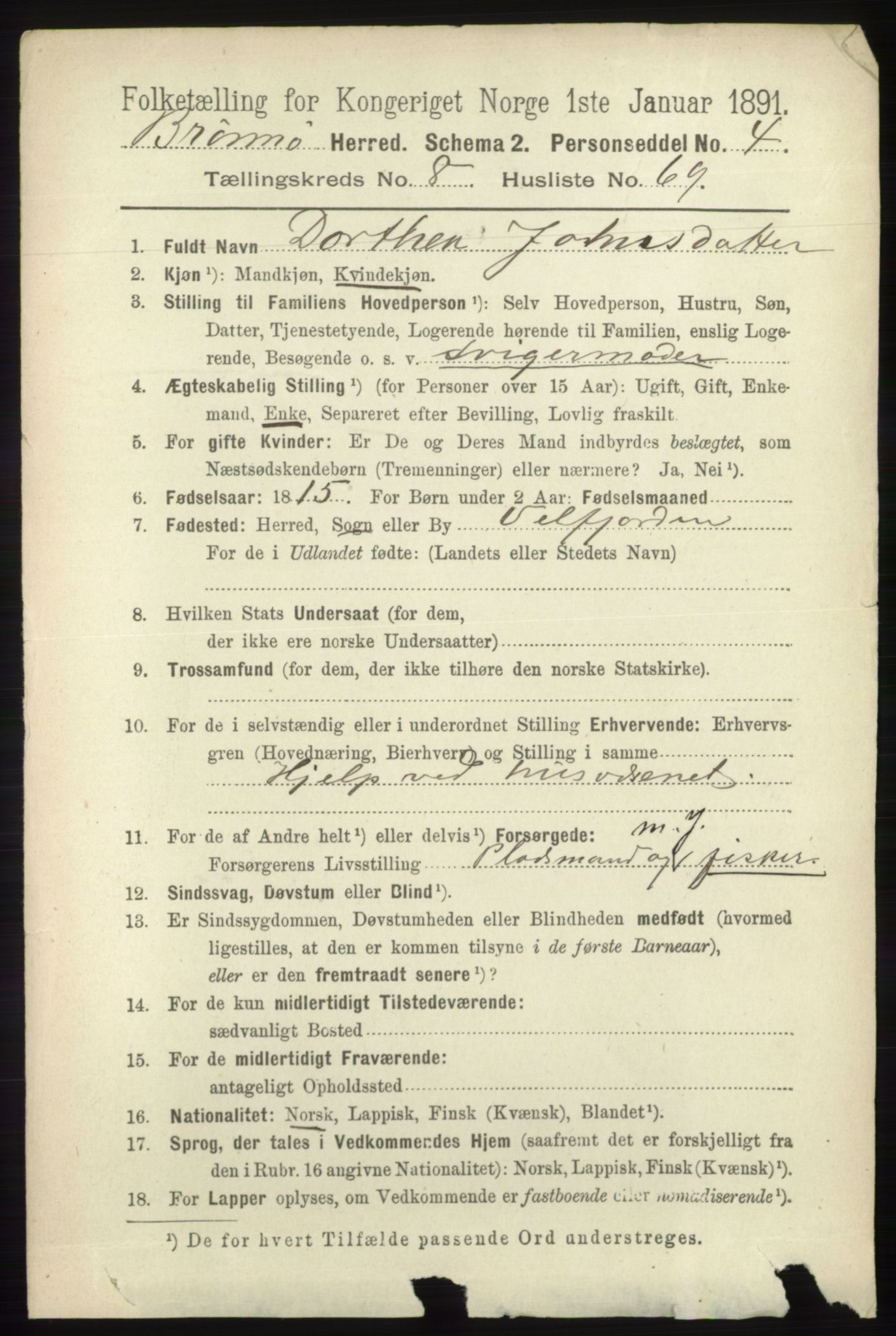 RA, 1891 census for 1814 Brønnøy, 1891, p. 4816