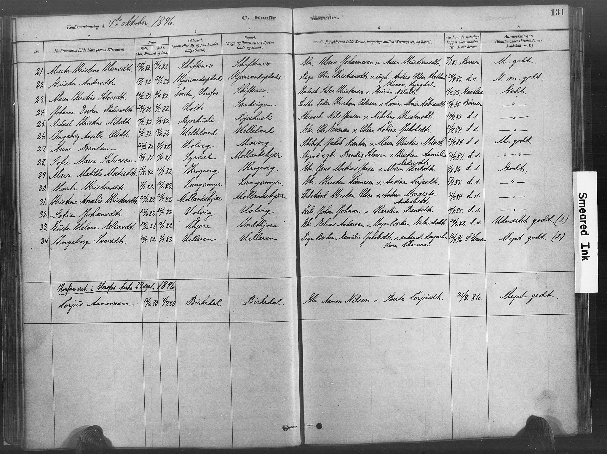 Hommedal sokneprestkontor, AV/SAK-1111-0023/F/Fa/Fab/L0006: Parish register (official) no. A 6, 1878-1897, p. 131