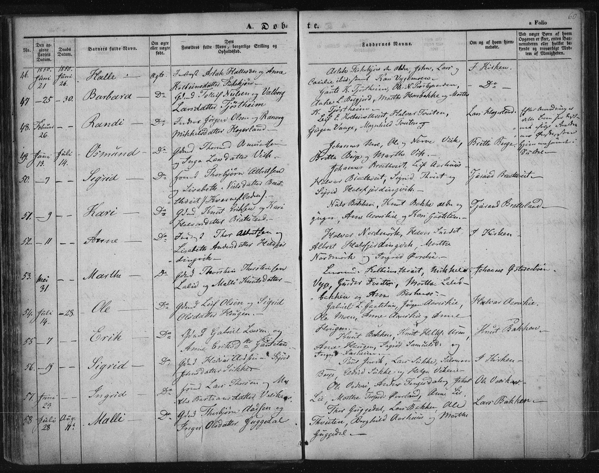 Suldal sokneprestkontor, AV/SAST-A-101845/01/IV/L0008: Parish register (official) no. A 8, 1836-1853, p. 60