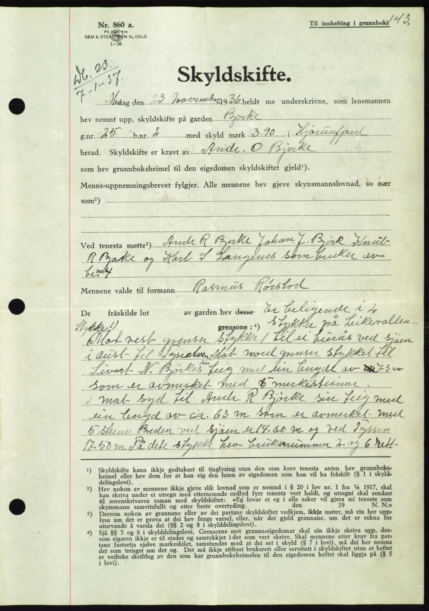 Søre Sunnmøre sorenskriveri, SAT/A-4122/1/2/2C/L0062: Mortgage book no. 56, 1936-1937, Diary no: : 23/1937