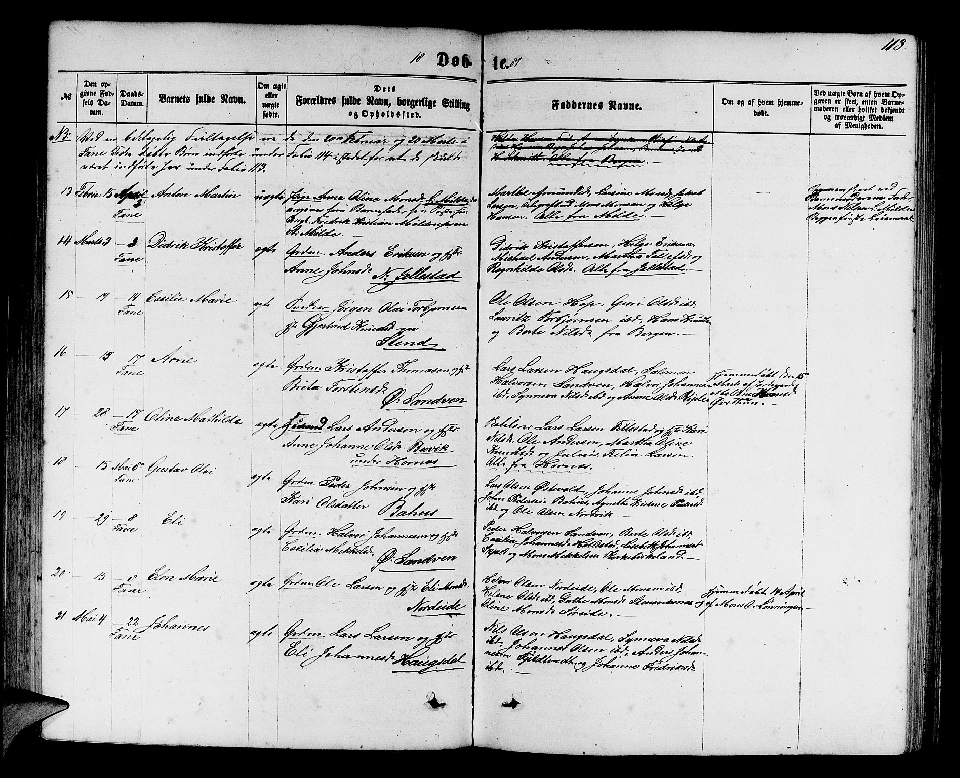 Fana Sokneprestembete, SAB/A-75101/H/Hab/Habb/L0003: Parish register (copy) no. B 3, 1861-1888, p. 113