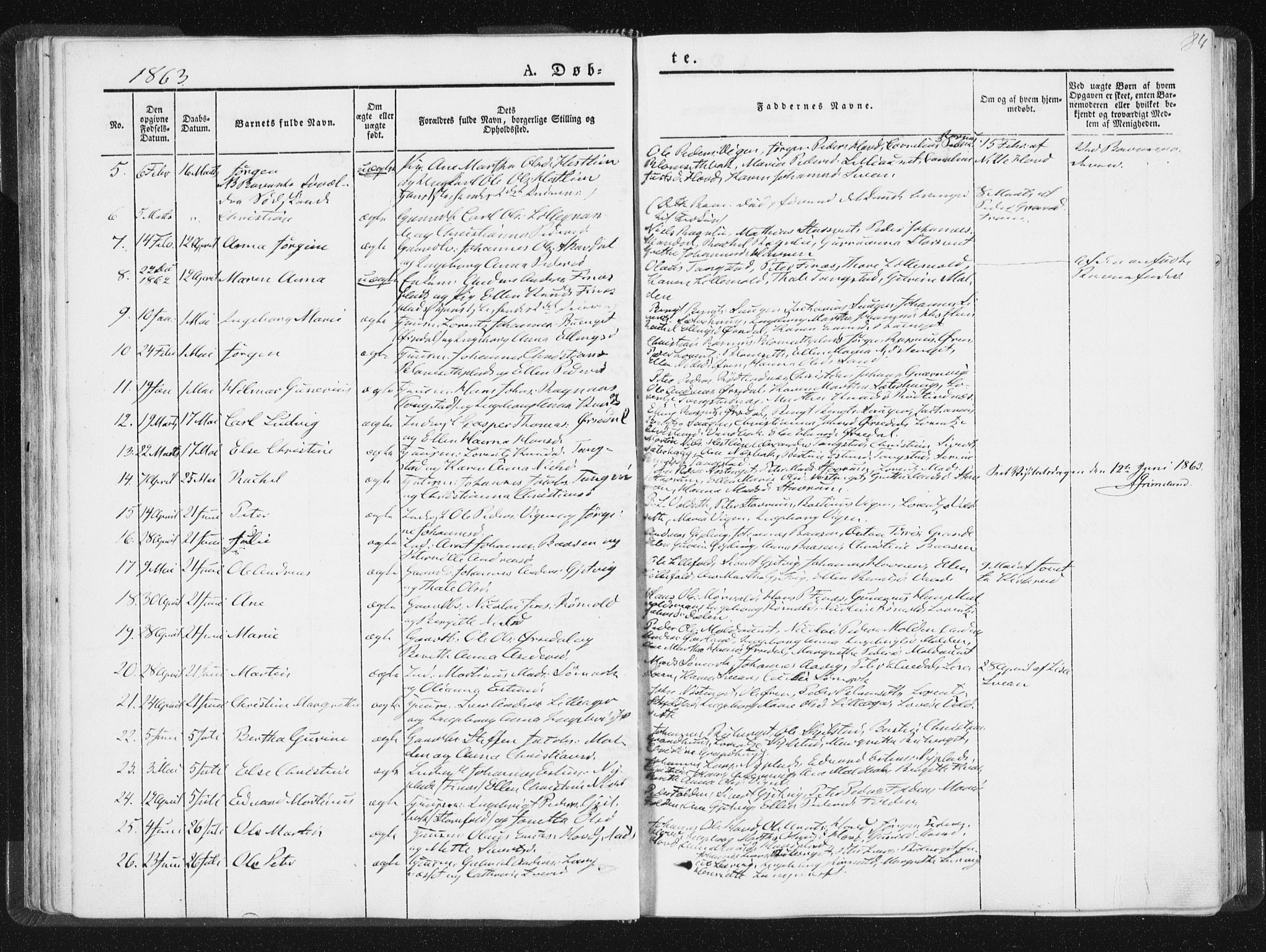 Ministerialprotokoller, klokkerbøker og fødselsregistre - Nord-Trøndelag, SAT/A-1458/744/L0418: Parish register (official) no. 744A02, 1843-1866, p. 84