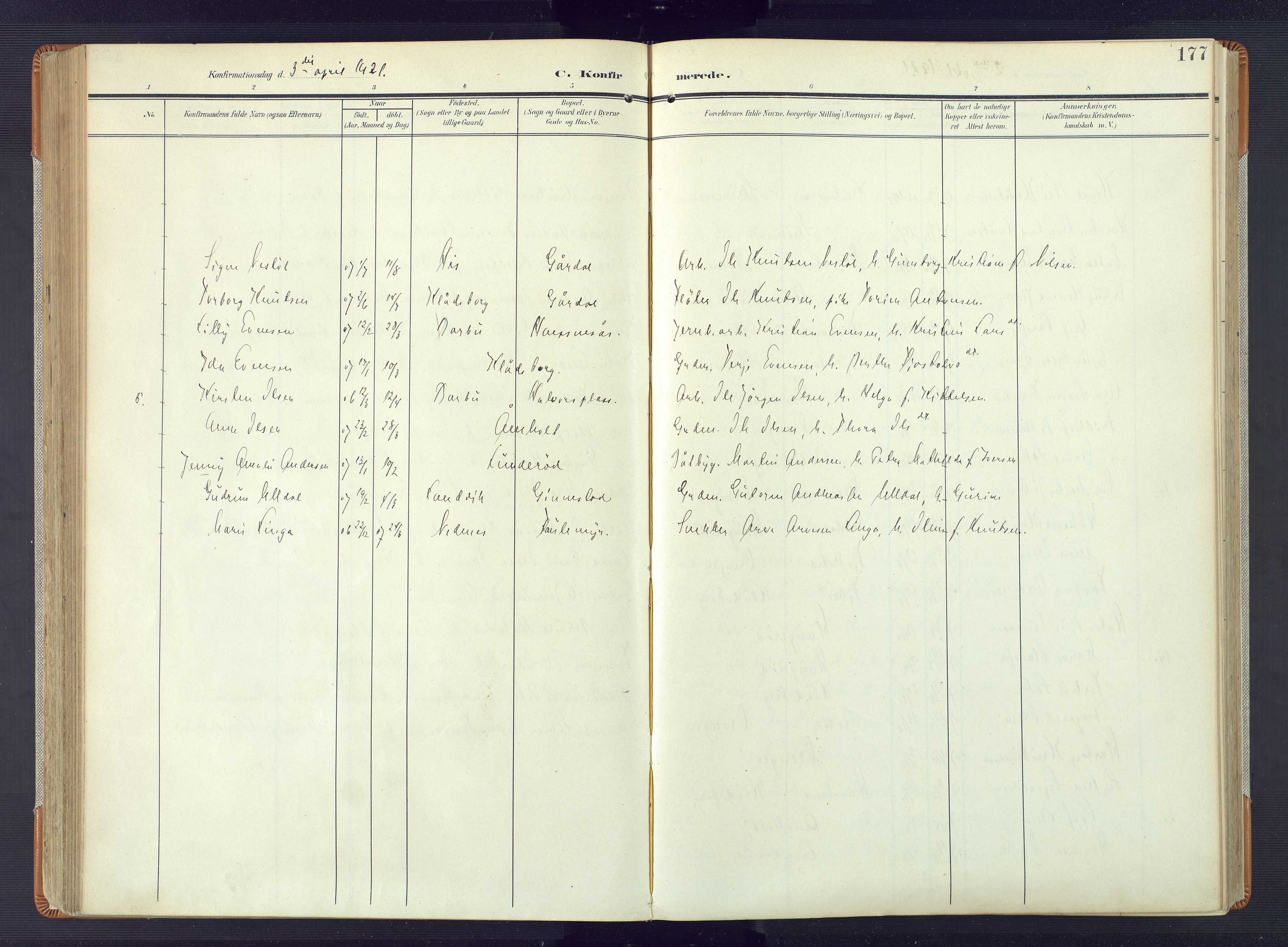 Øyestad sokneprestkontor, AV/SAK-1111-0049/F/Fa/L0019: Parish register (official) no. A 19, 1908-1922, p. 177