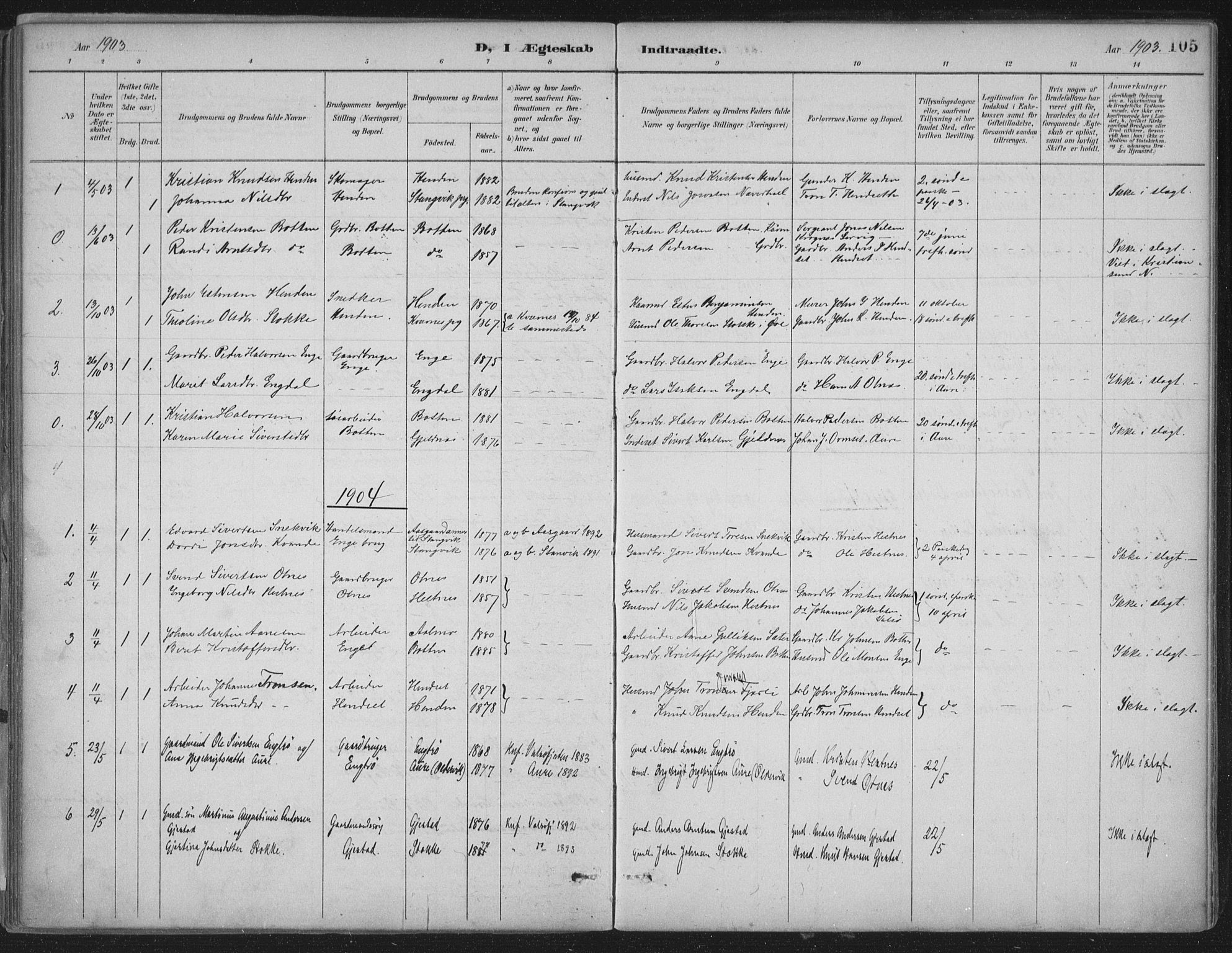 Ministerialprotokoller, klokkerbøker og fødselsregistre - Møre og Romsdal, AV/SAT-A-1454/580/L0925: Parish register (official) no. 580A02, 1888-1913, p. 105