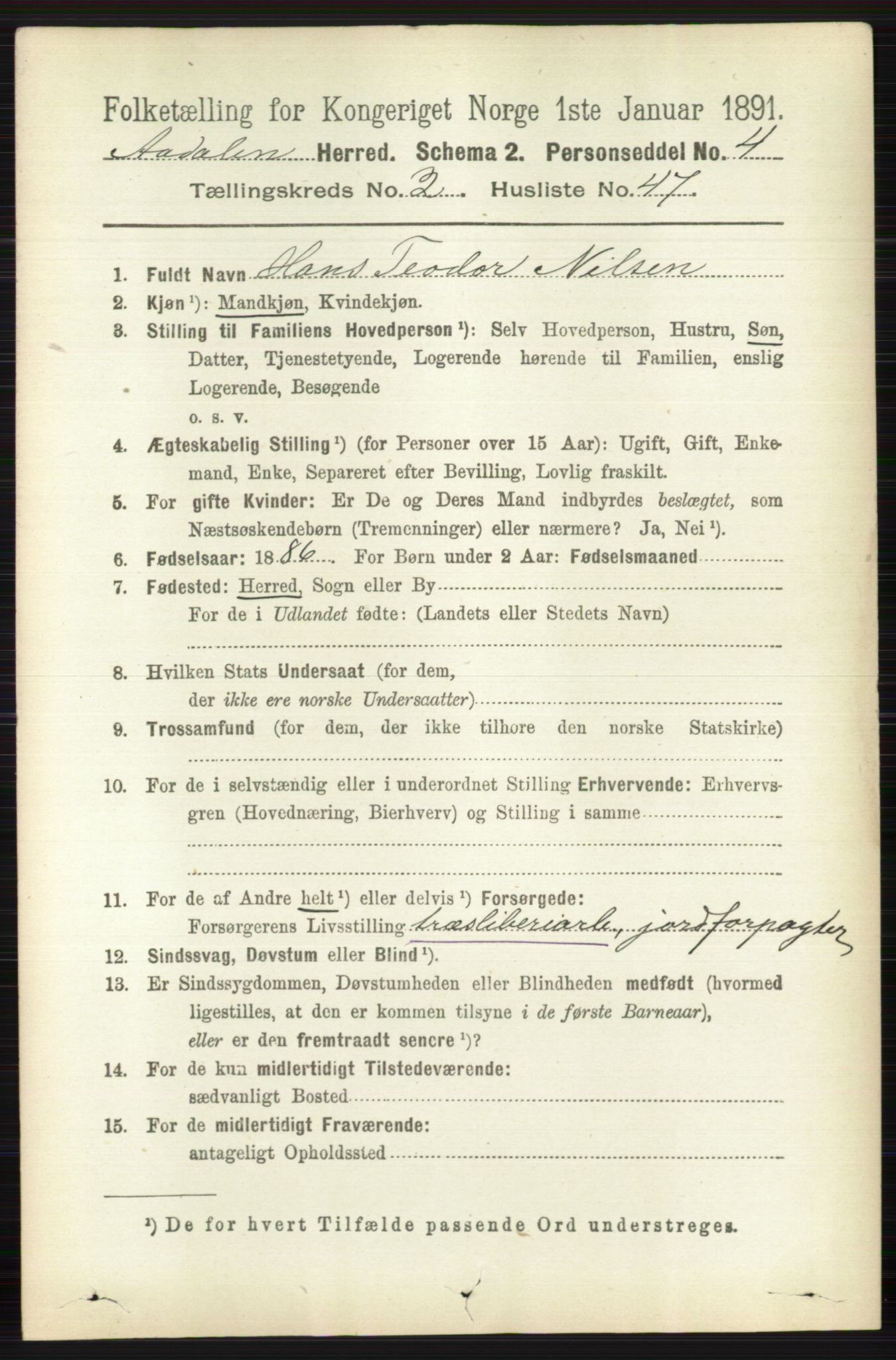 RA, 1891 census for 0614 Ådal, 1891, p. 952