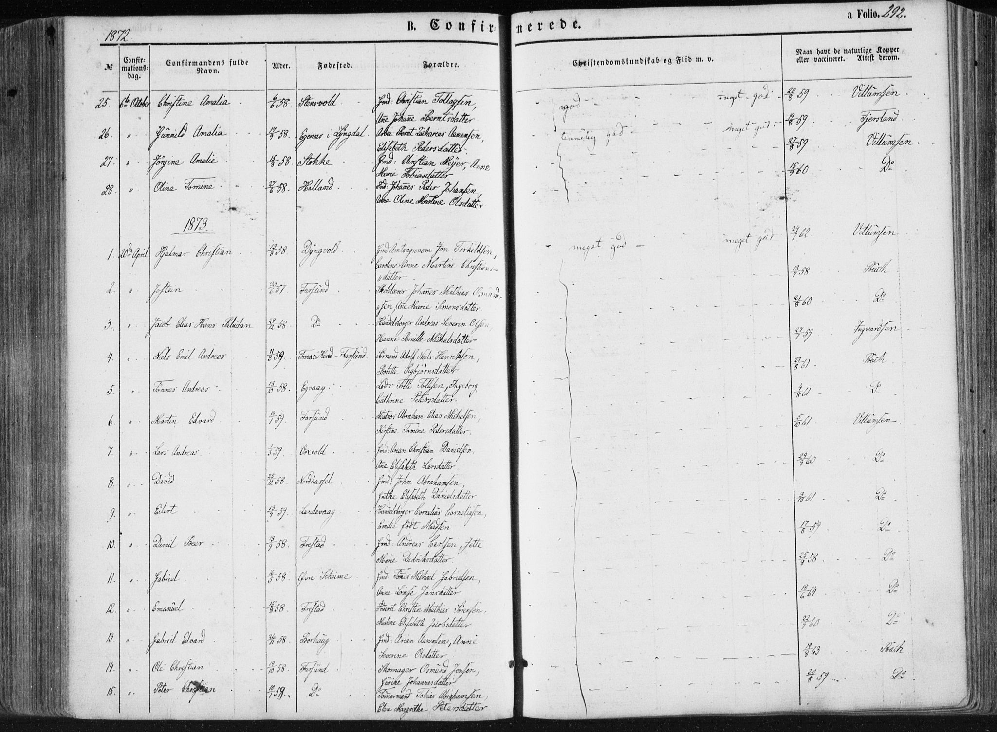 Lista sokneprestkontor, AV/SAK-1111-0027/F/Fa/L0011: Parish register (official) no. A 11, 1861-1878, p. 292