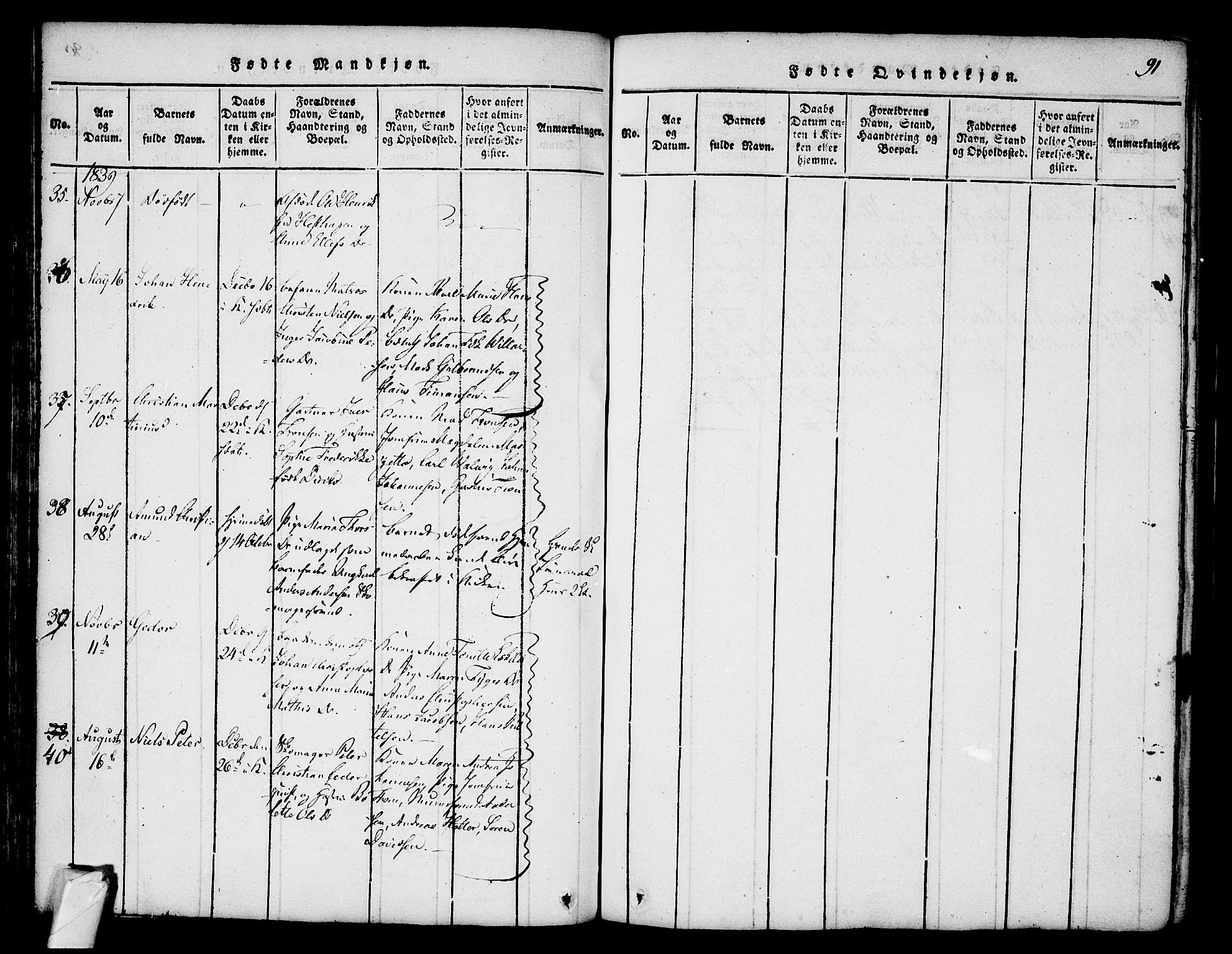 Stavern kirkebøker, SAKO/A-318/F/Fa/L0006: Parish register (official) no. 6, 1816-1839, p. 91