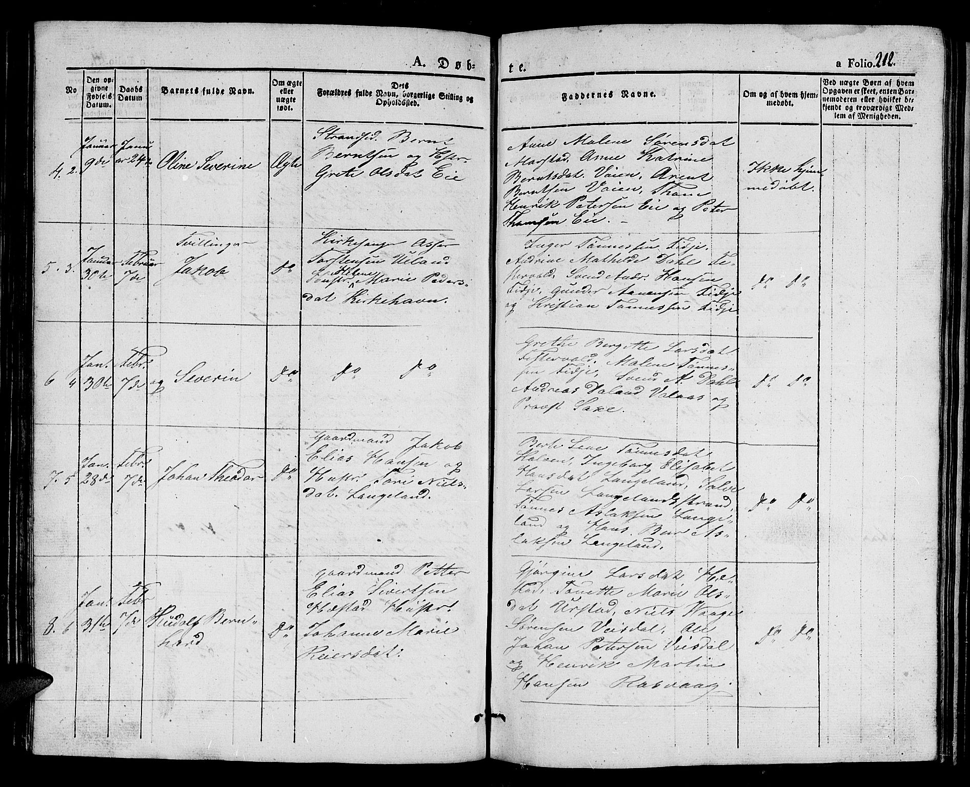 Flekkefjord sokneprestkontor, SAK/1111-0012/F/Fb/Fbb/L0002: Parish register (copy) no. B 2a, 1831-1866, p. 212