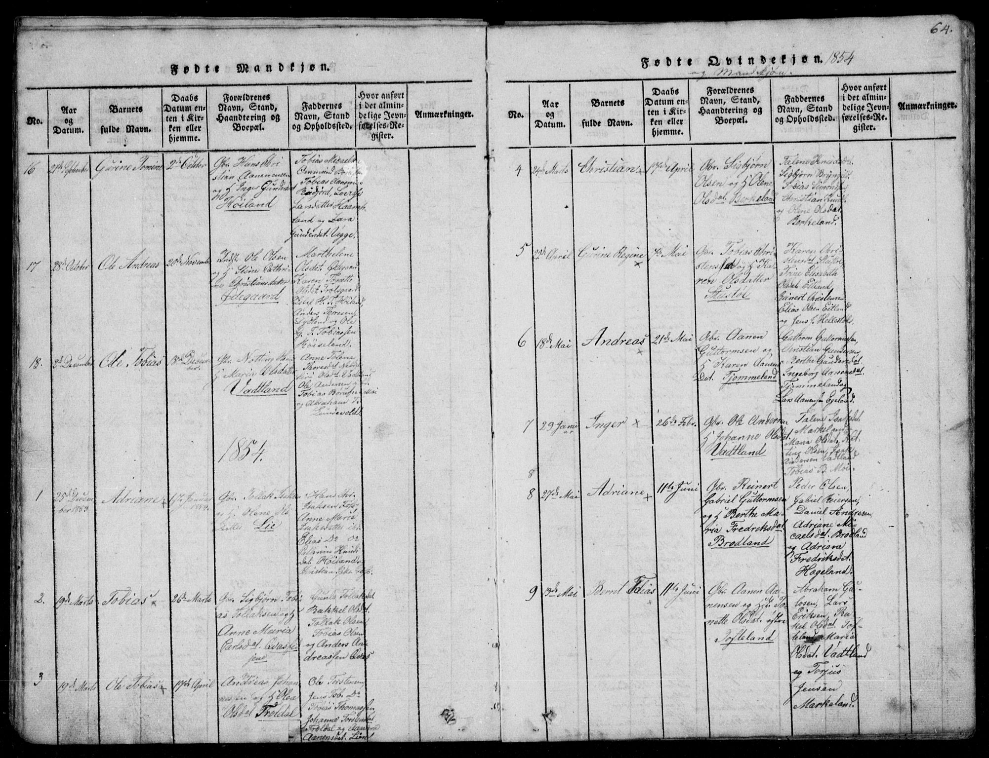 Lyngdal sokneprestkontor, AV/SAK-1111-0029/F/Fb/Fbb/L0001: Parish register (copy) no. B 1, 1816-1900, p. 64