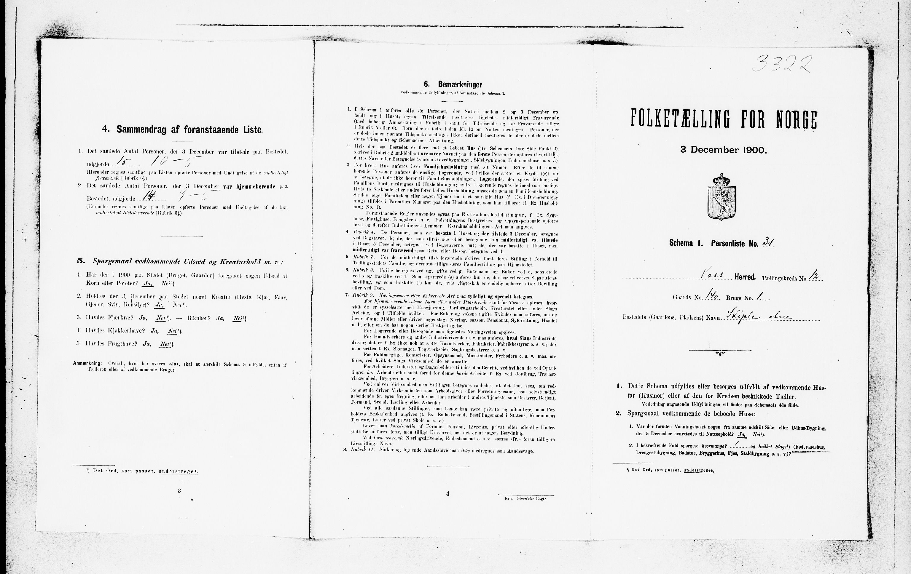 SAB, 1900 census for Voss, 1900, p. 1423