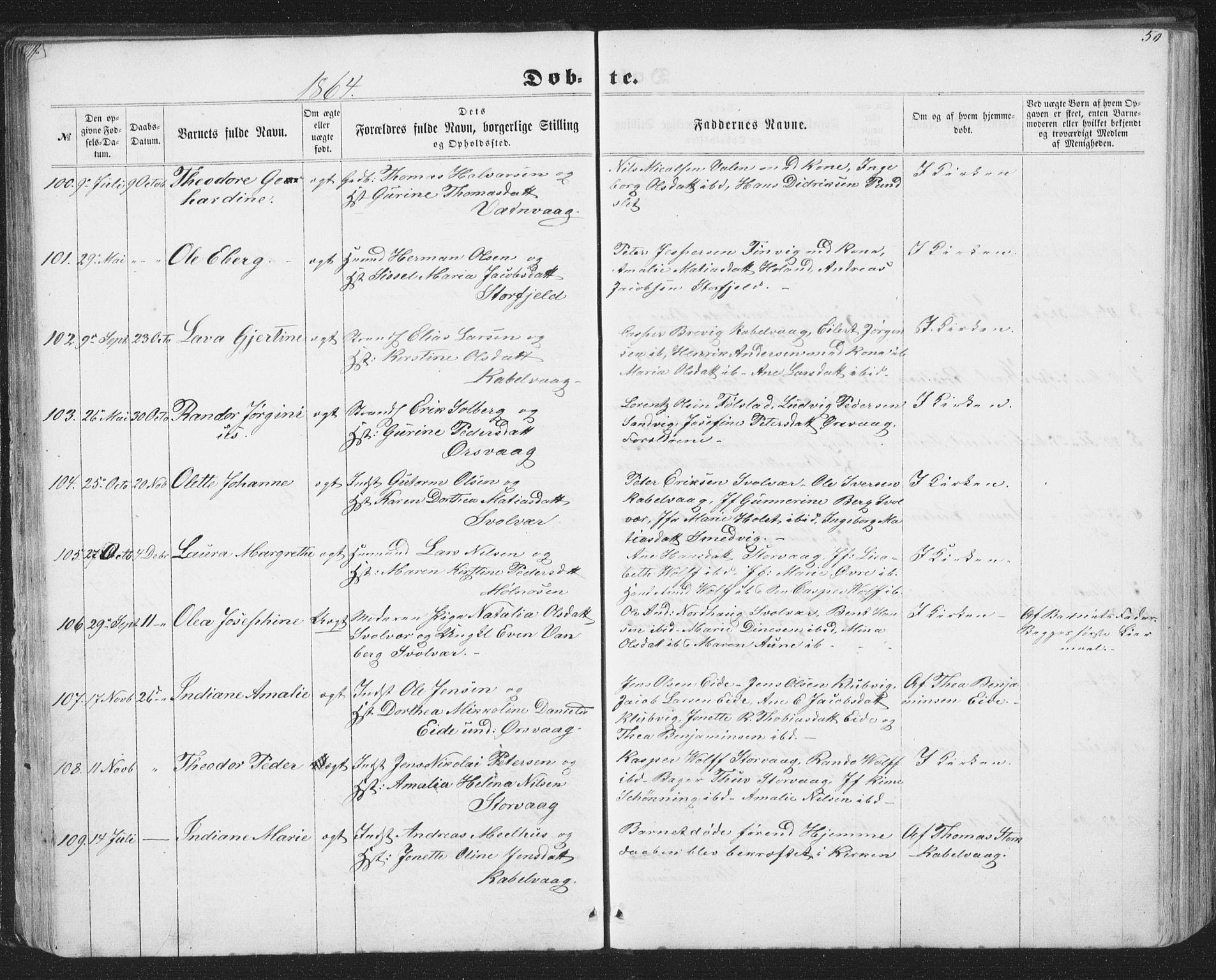 Ministerialprotokoller, klokkerbøker og fødselsregistre - Nordland, AV/SAT-A-1459/874/L1073: Parish register (copy) no. 874C02, 1860-1870, p. 50