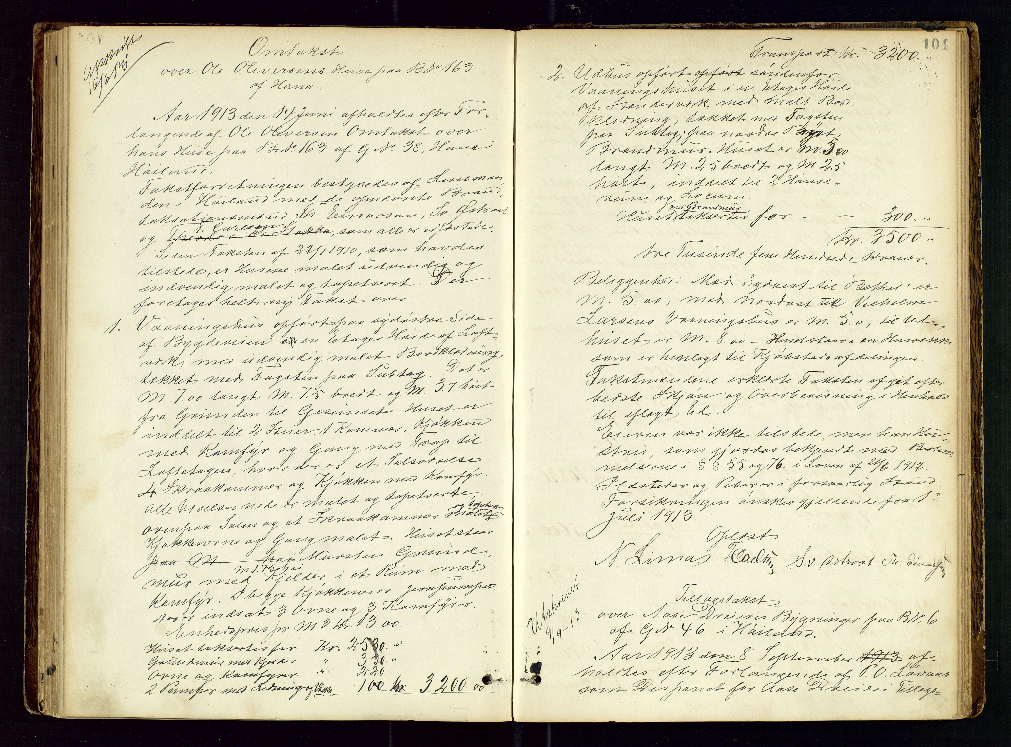 Høyland/Sandnes lensmannskontor, AV/SAST-A-100166/Goa/L0002: "Brandtaxtprotokol for Landafdelingen i Høiland", 1880-1917, p. 103b-104a