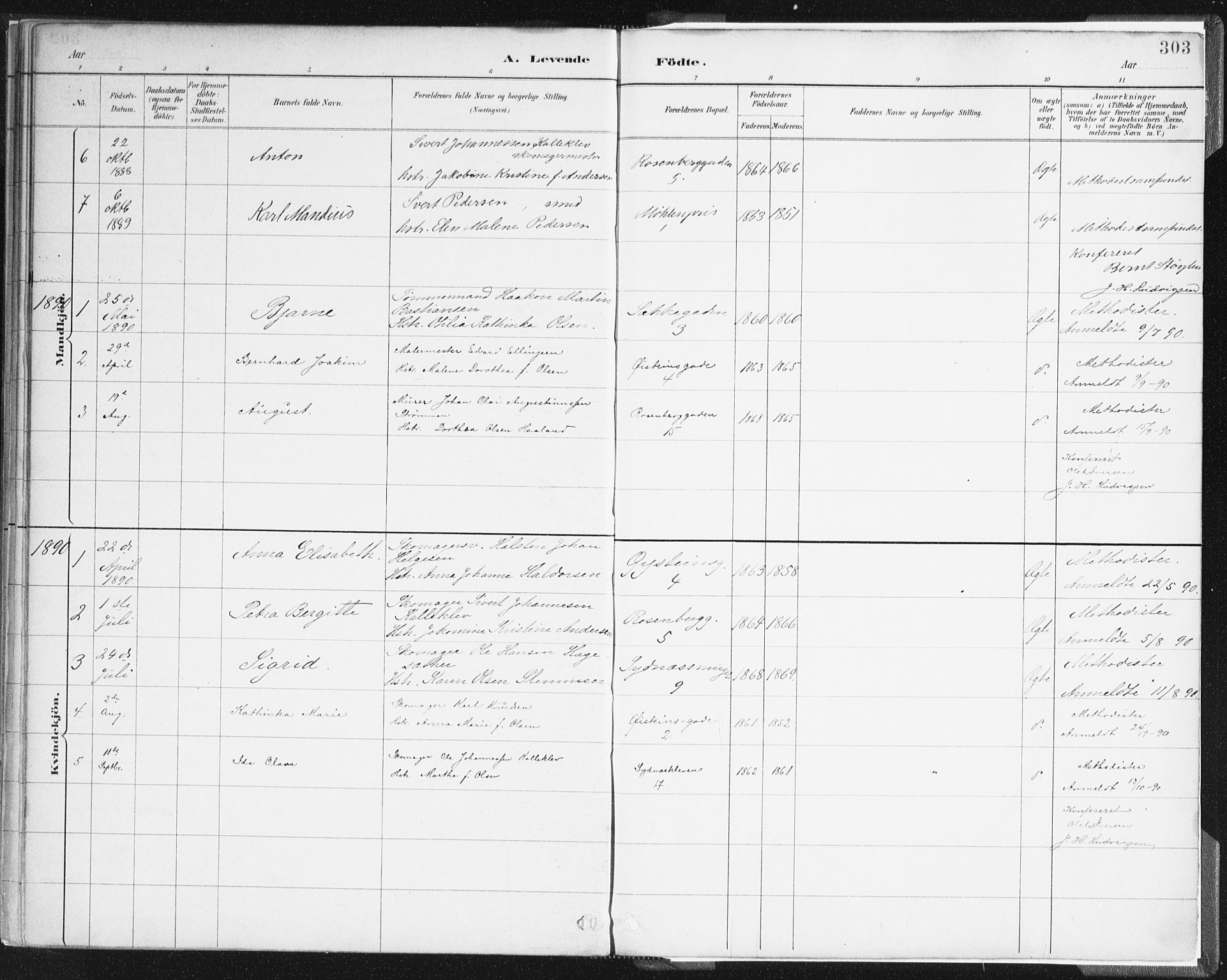 Johanneskirken sokneprestembete, SAB/A-76001/H/Haa/L0001: Parish register (official) no. A 1, 1885-1900, p. 303