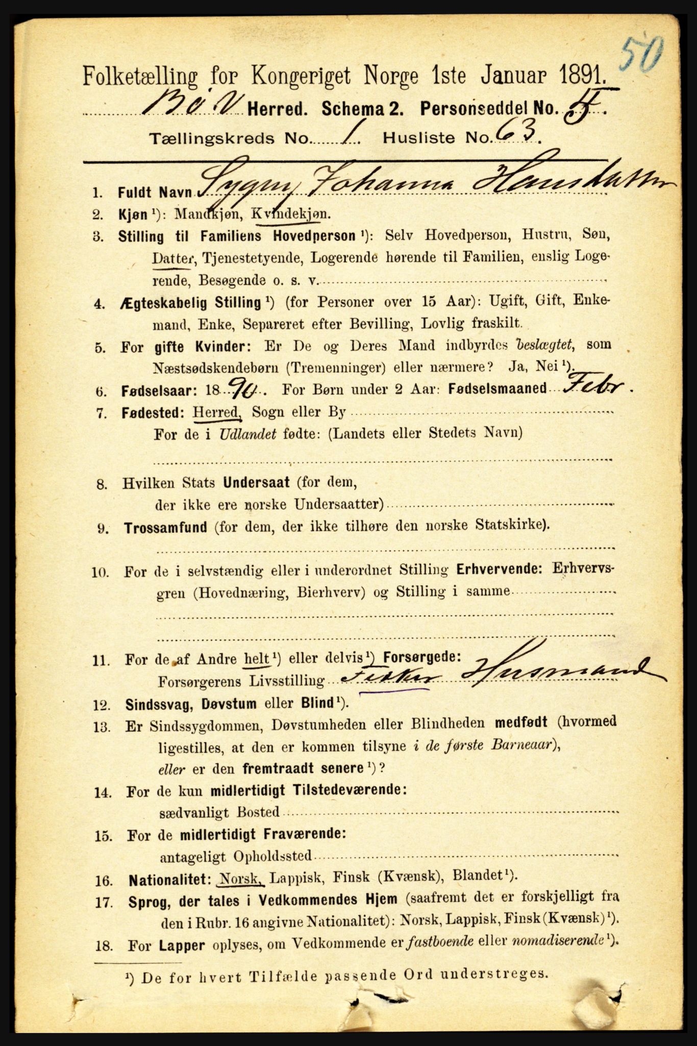 RA, 1891 census for 1867 Bø, 1891, p. 511