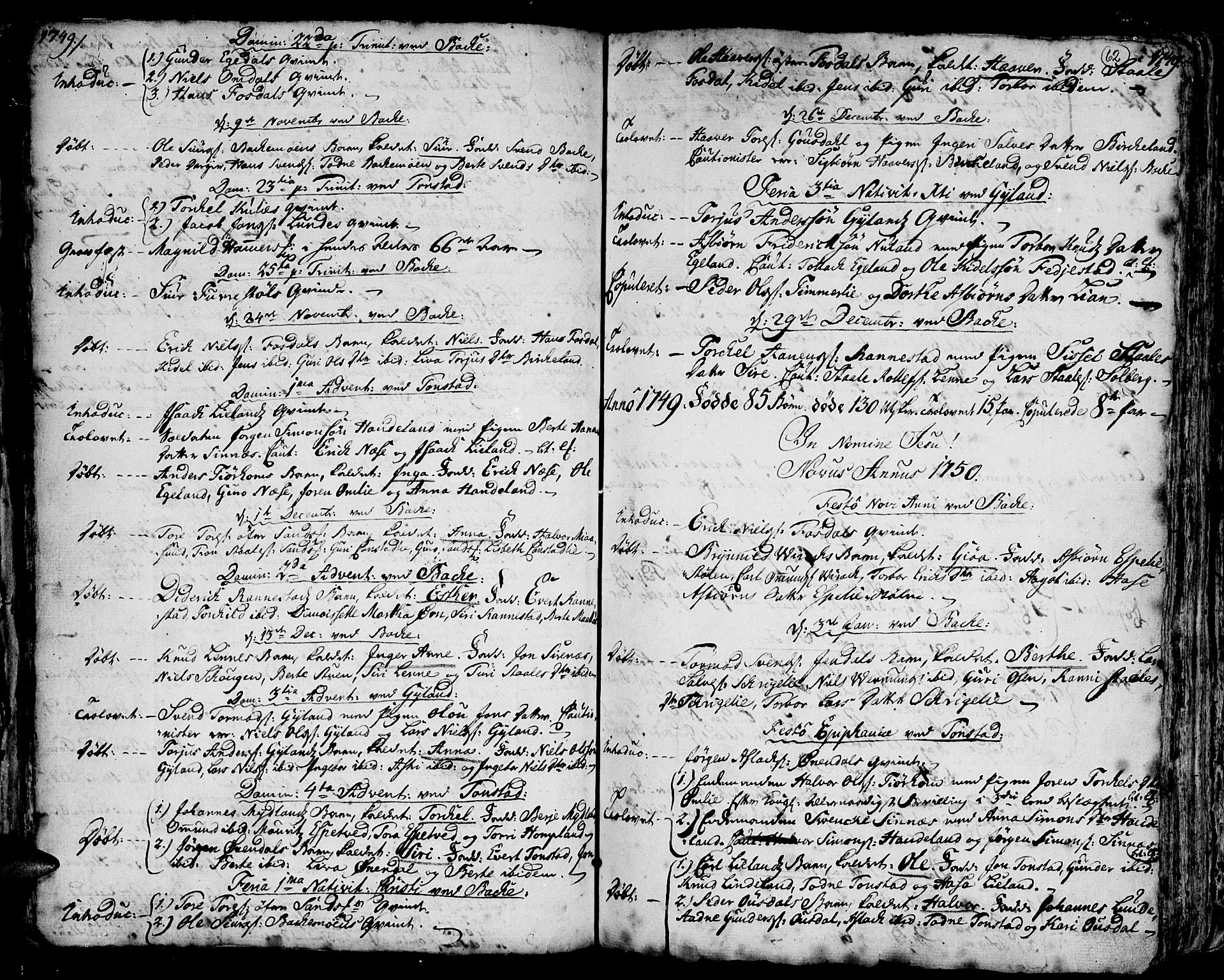 Bakke sokneprestkontor, SAK/1111-0002/F/Fa/Faa/L0001: Parish register (official) no. A 1, 1741-1780, p. 62