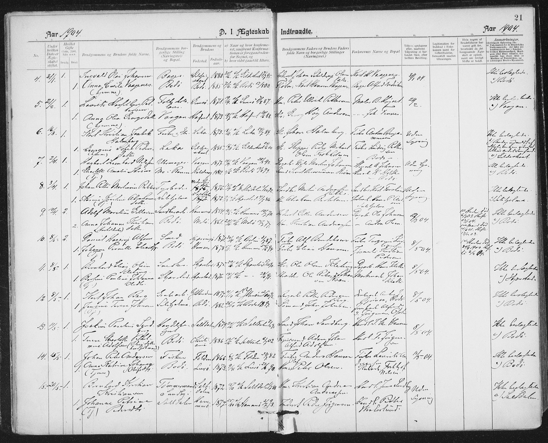 Ministerialprotokoller, klokkerbøker og fødselsregistre - Nordland, SAT/A-1459/801/L0012: Parish register (official) no. 801A12, 1900-1916, p. 21