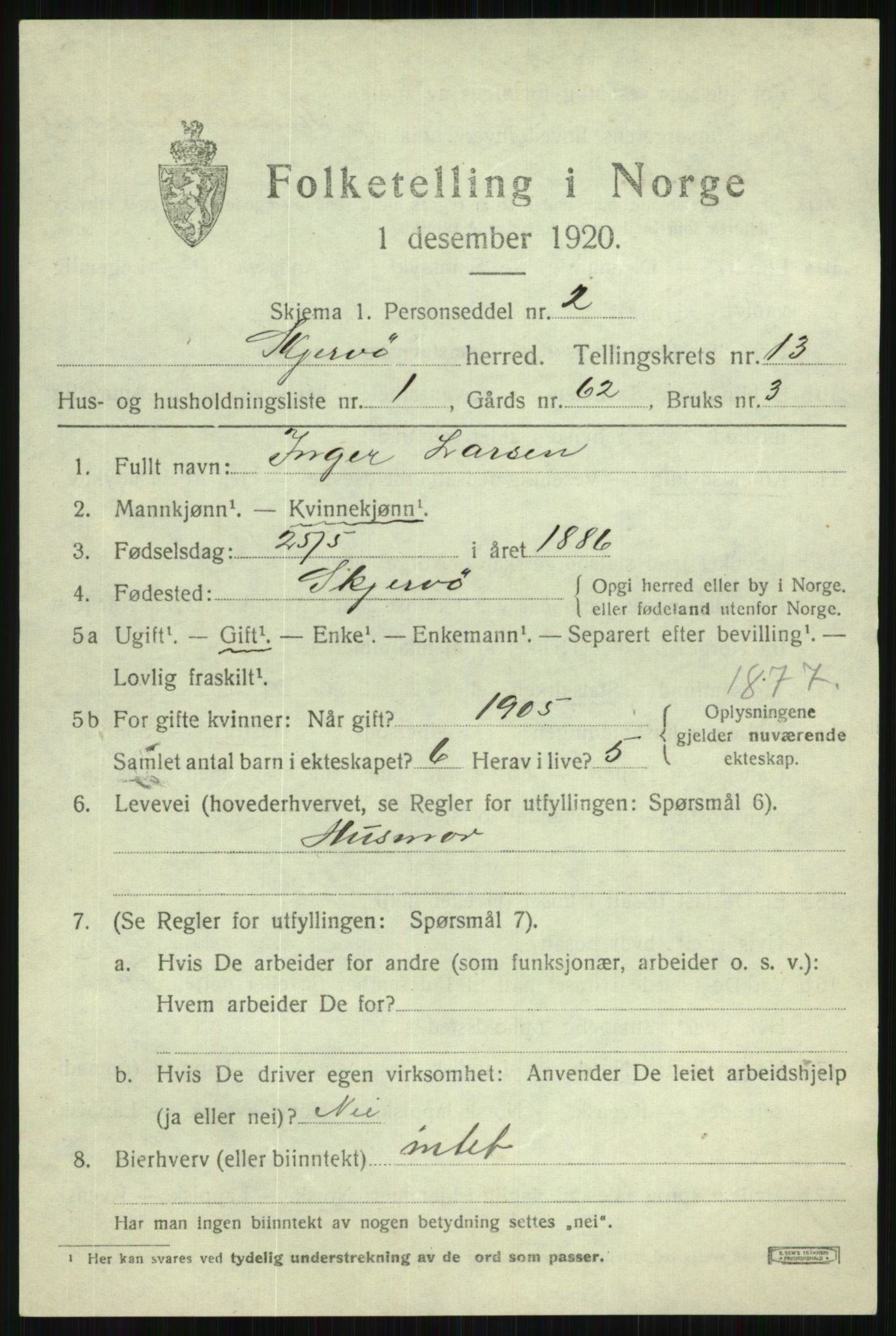 SATØ, 1920 census for Skjervøy, 1920, p. 6385