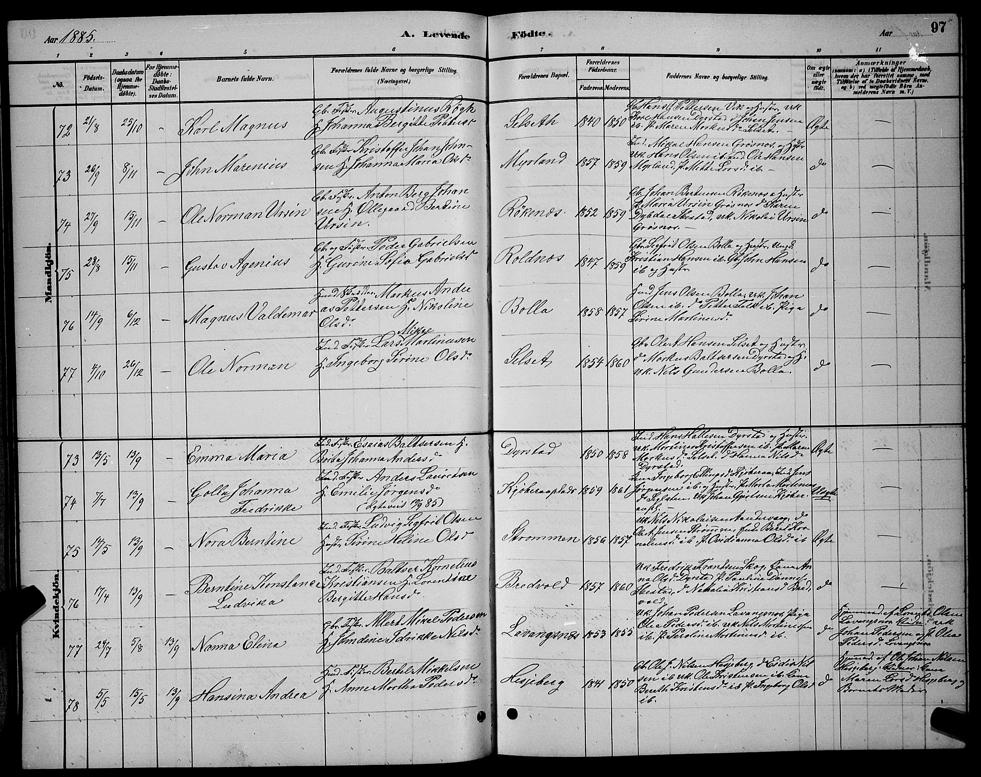 Ibestad sokneprestembete, SATØ/S-0077/H/Ha/Hab/L0007klokker: Parish register (copy) no. 7, 1879-1889, p. 97