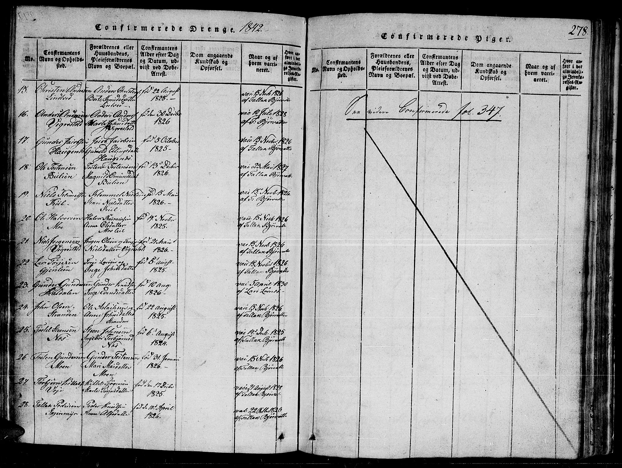 Gjerstad sokneprestkontor, AV/SAK-1111-0014/F/Fb/Fbb/L0001: Parish register (copy) no. B 1, 1813-1863, p. 278