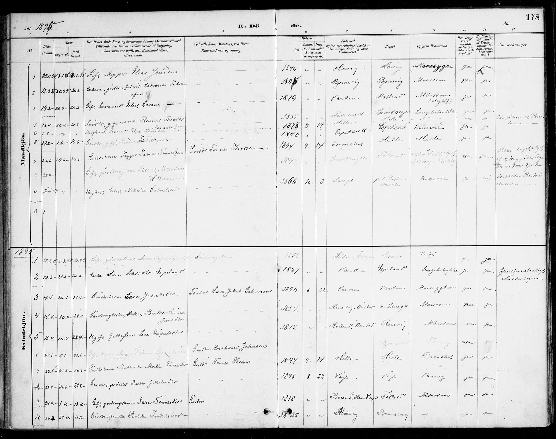 Herad sokneprestkontor, SAK/1111-0018/F/Fa/Fab/L0005: Parish register (official) no. A 5, 1886-1913, p. 178