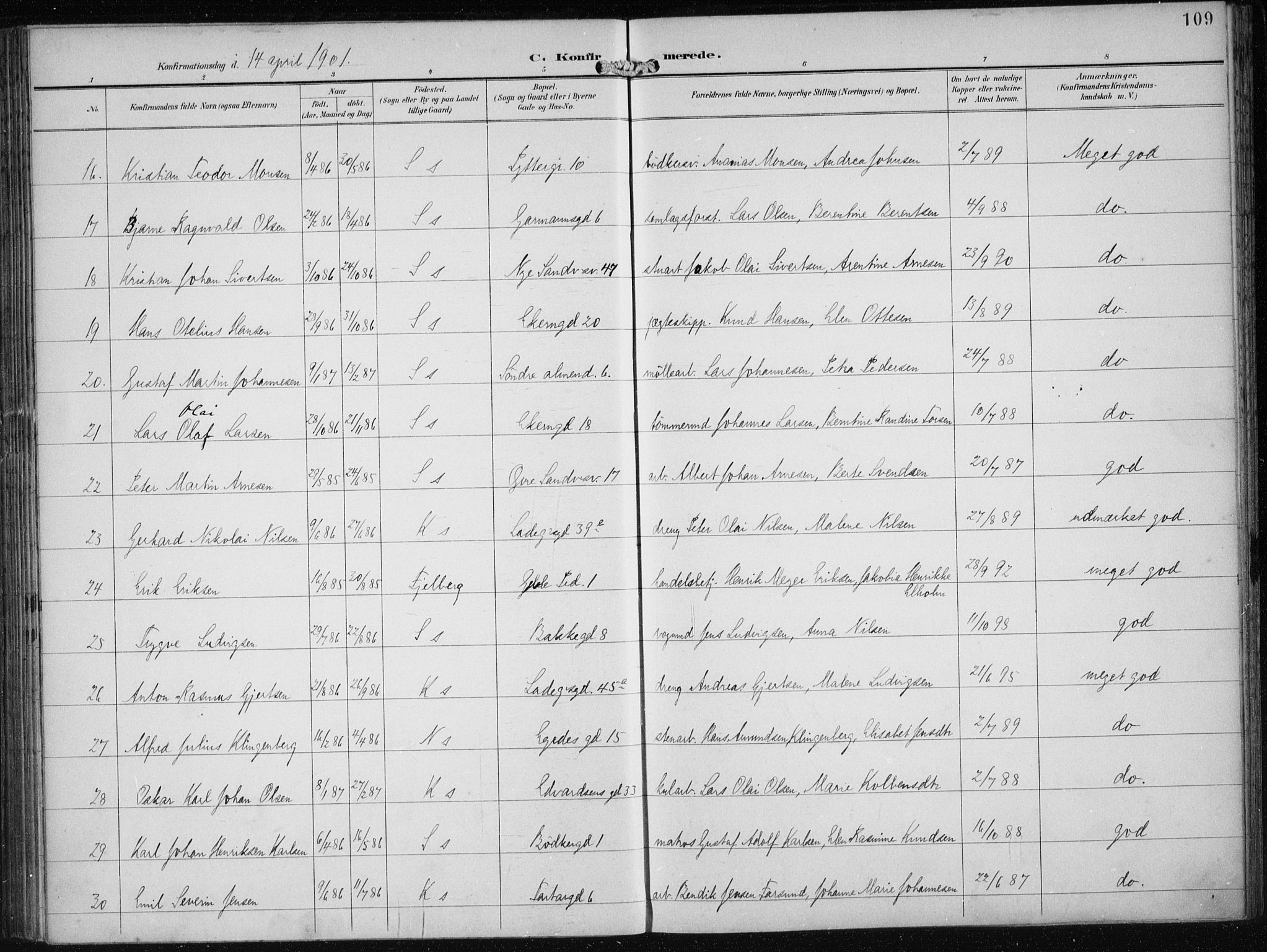 Sandviken Sokneprestembete, SAB/A-77601/H/Ha/L0010: Parish register (official) no. C 1, 1895-1905, p. 109
