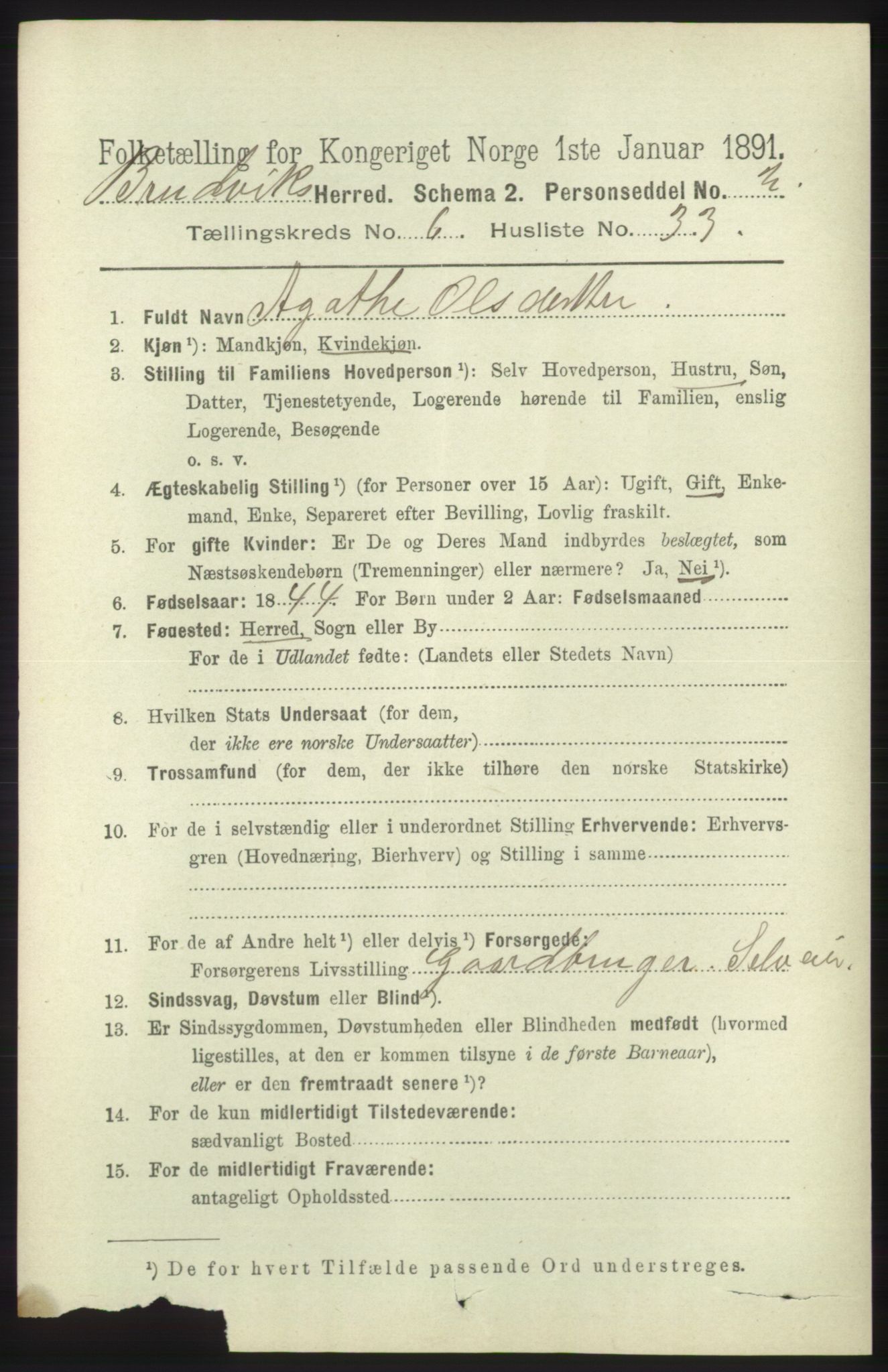 RA, 1891 census for 1251 Bruvik, 1891, p. 2002
