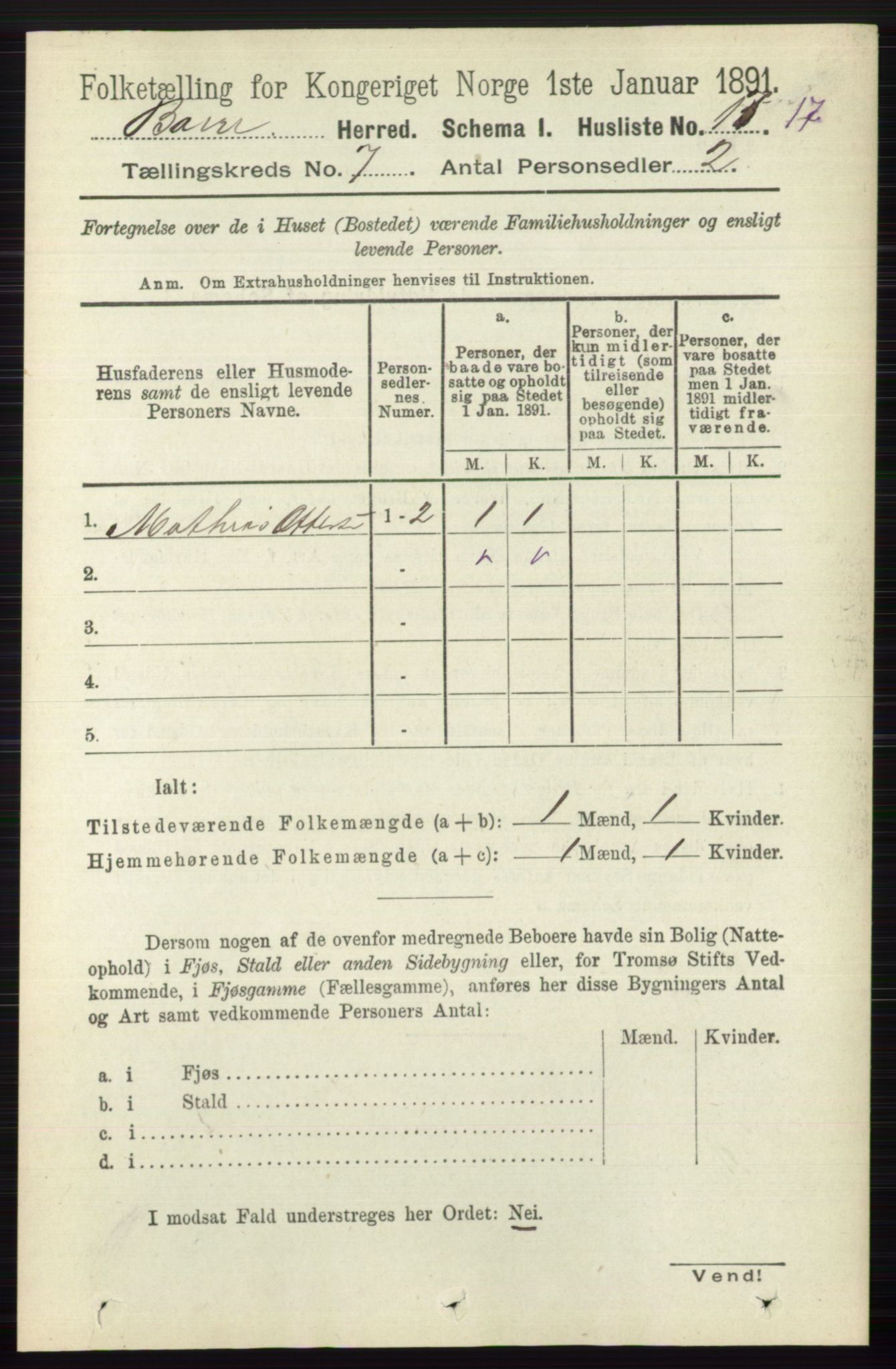 RA, 1891 census for 0717 Borre, 1891, p. 3153