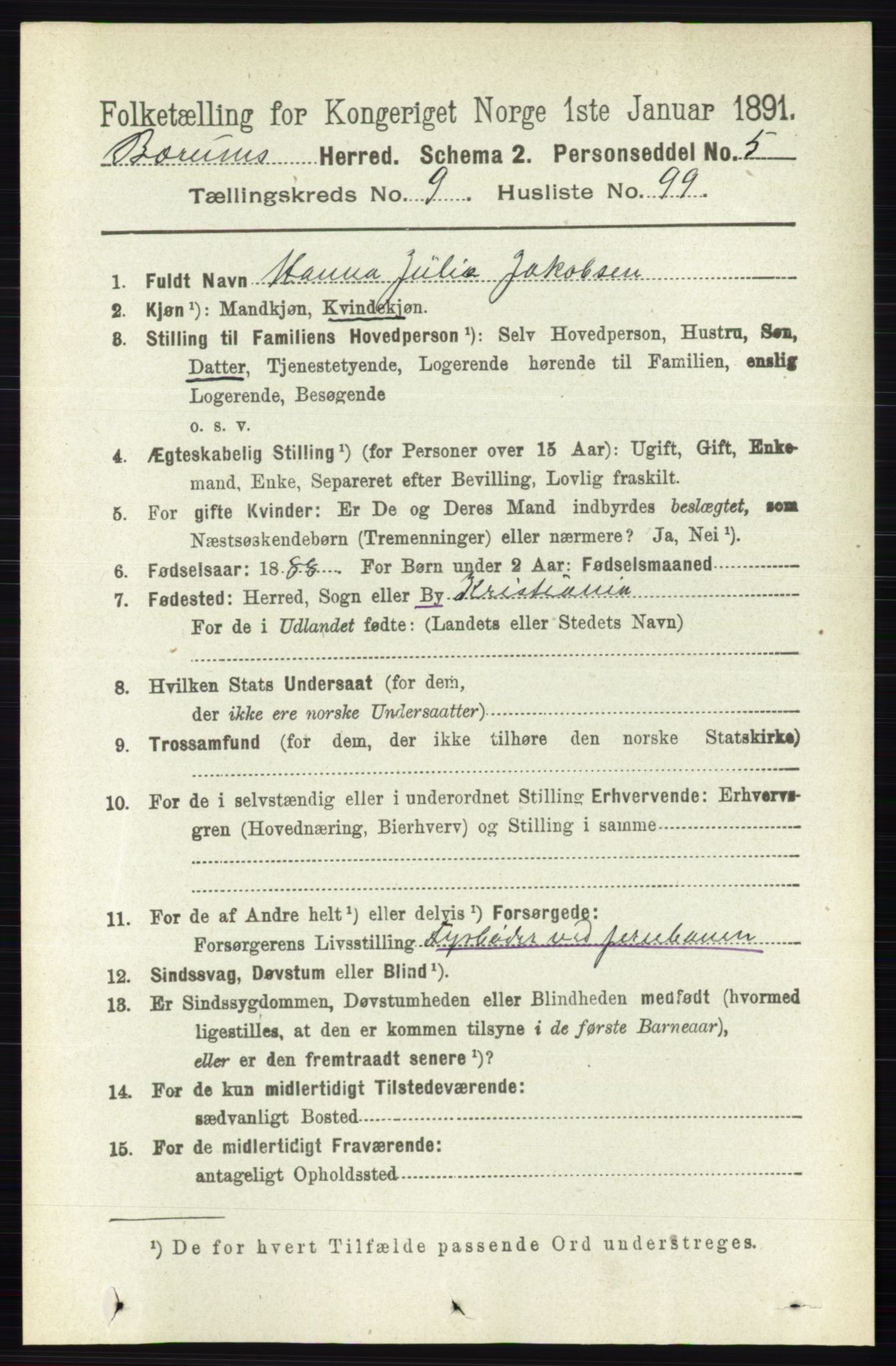 RA, 1891 census for 0219 Bærum, 1891, p. 5996