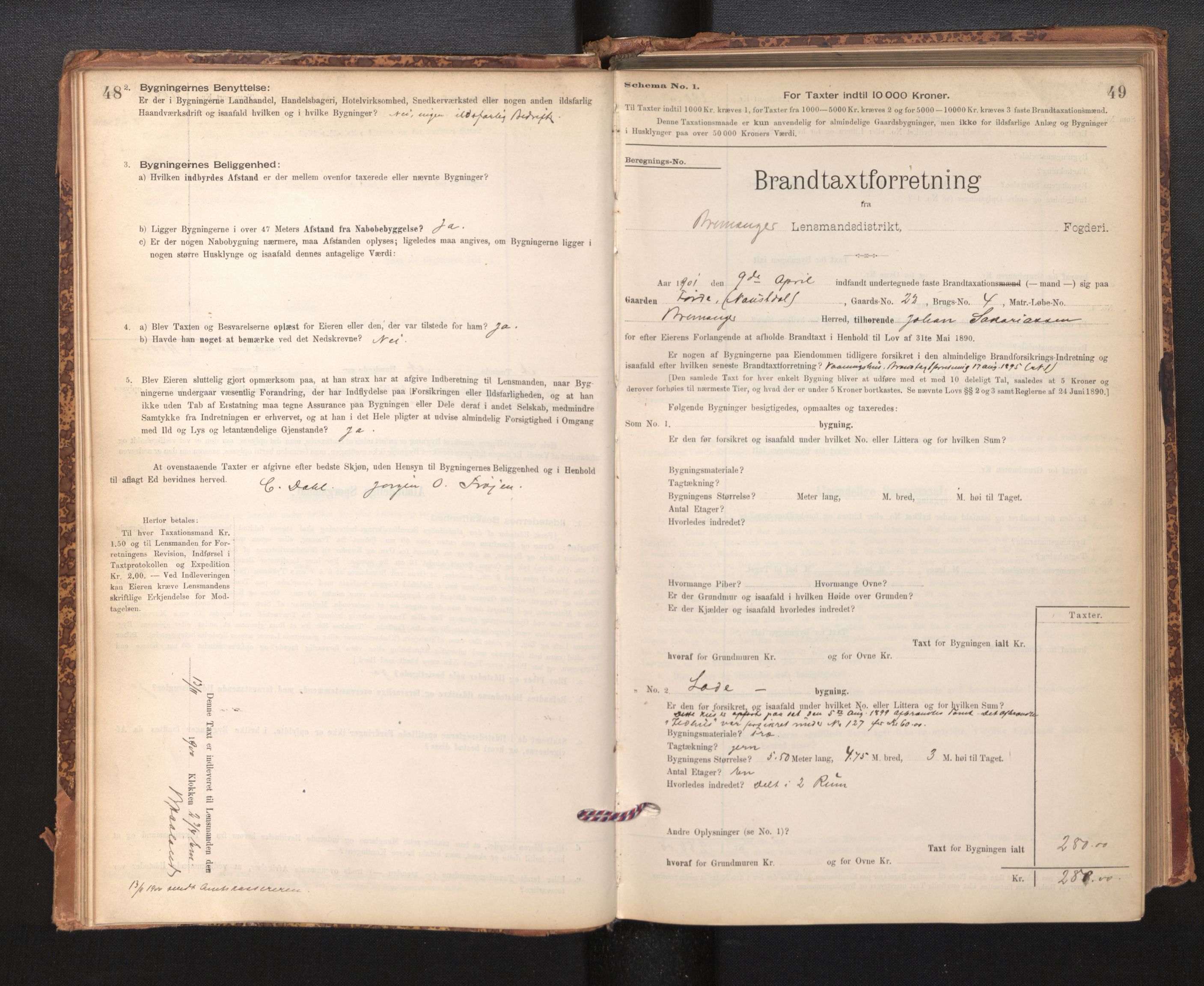 Lensmannen i Bremanger, SAB/A-26701/0012/L0007: Branntakstprotokoll, skjematakst, 1895-1936, p. 48-49
