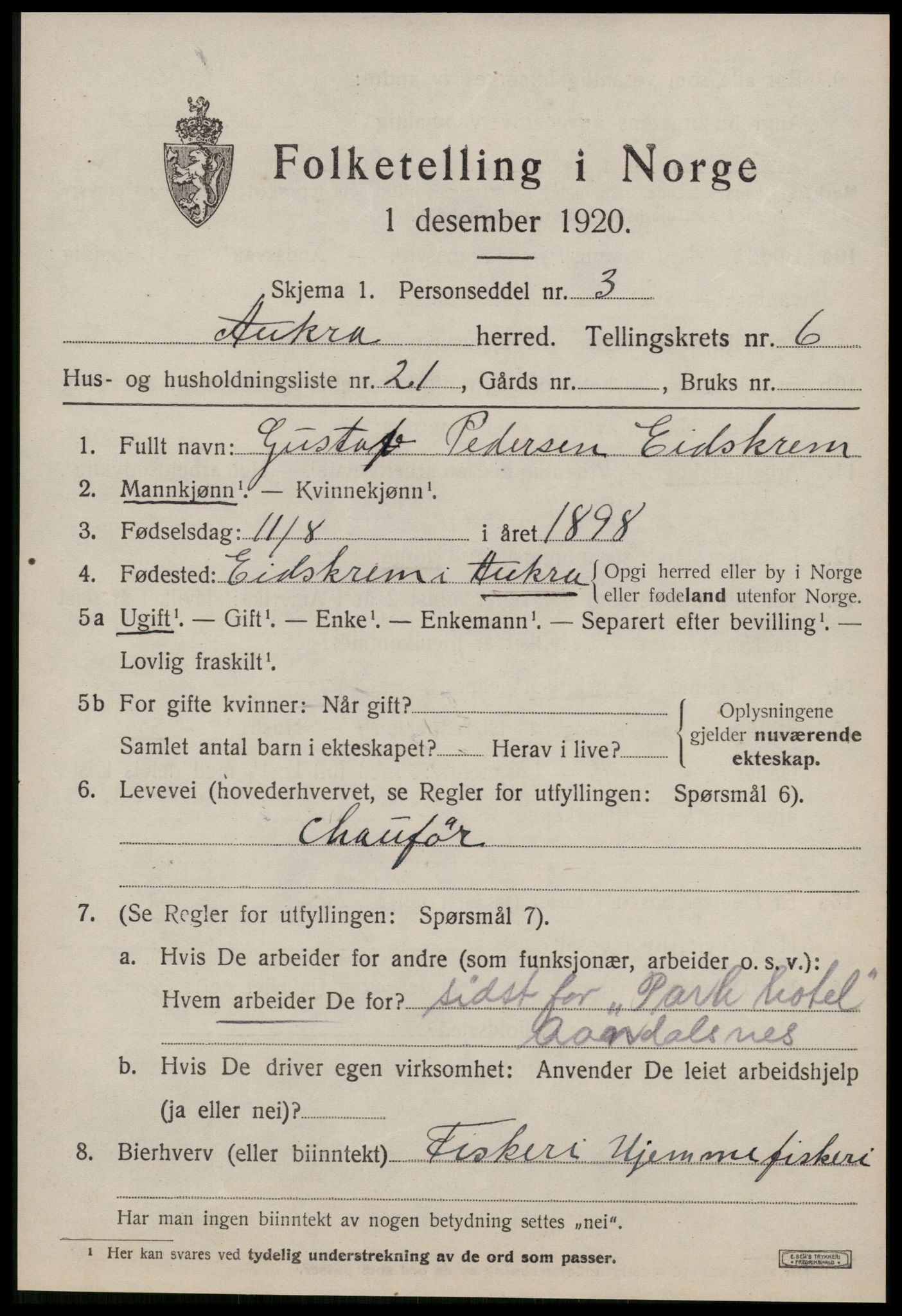 SAT, 1920 census for Aukra, 1920, p. 4227