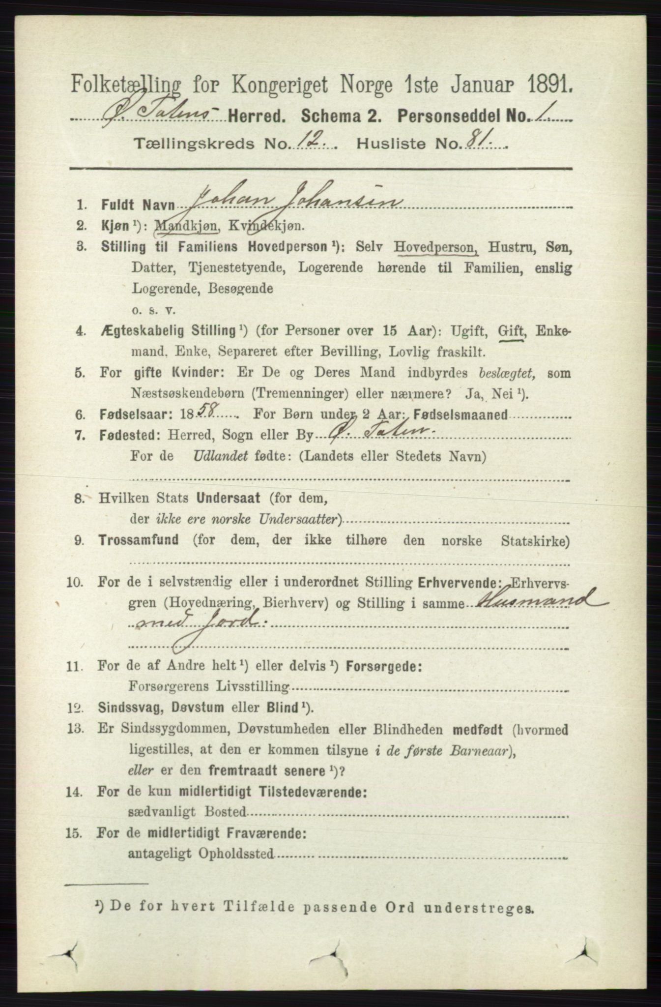 RA, 1891 census for 0528 Østre Toten, 1891, p. 8198