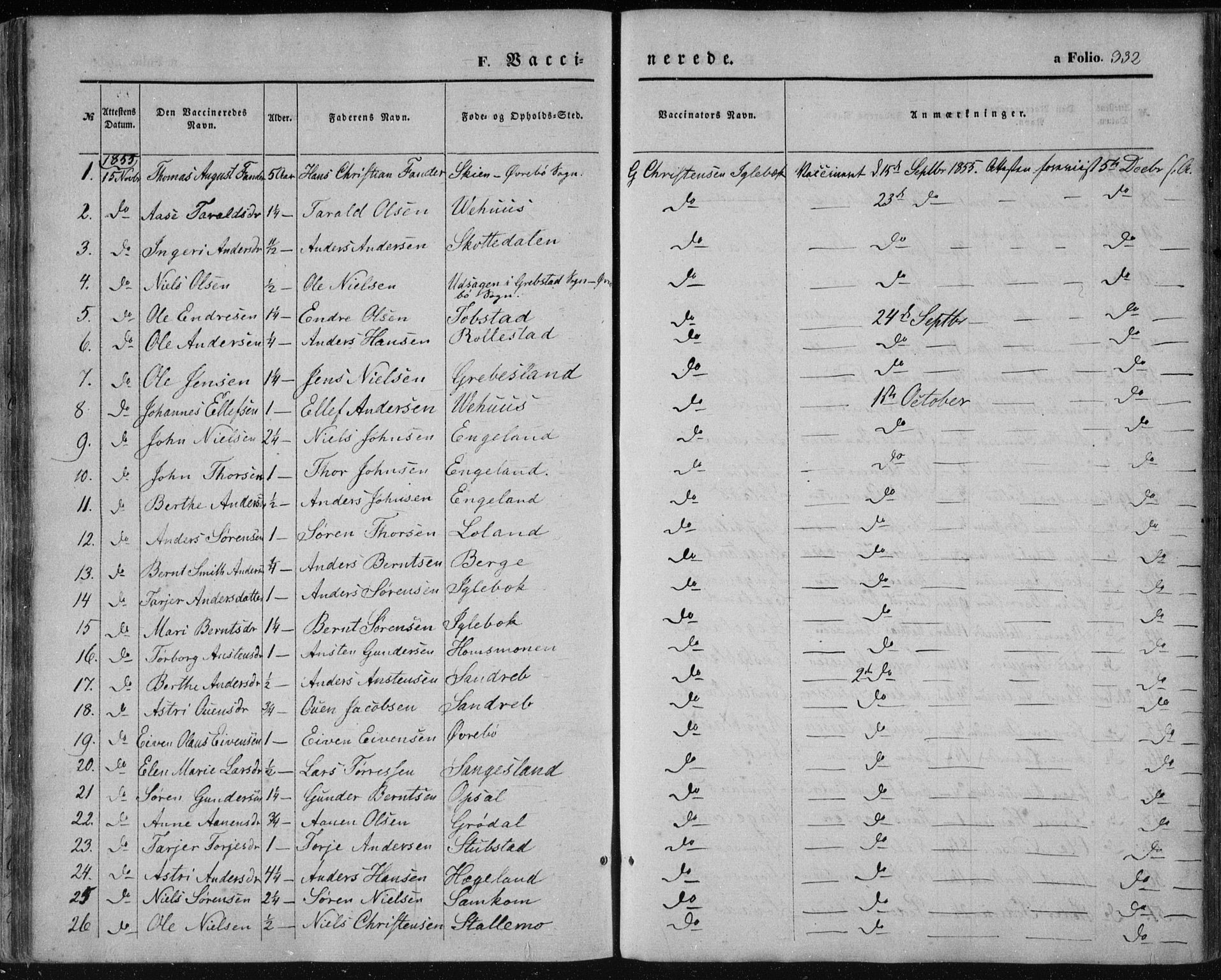 Vennesla sokneprestkontor, SAK/1111-0045/Fa/Fac/L0007: Parish register (official) no. A 7, 1855-1873, p. 332