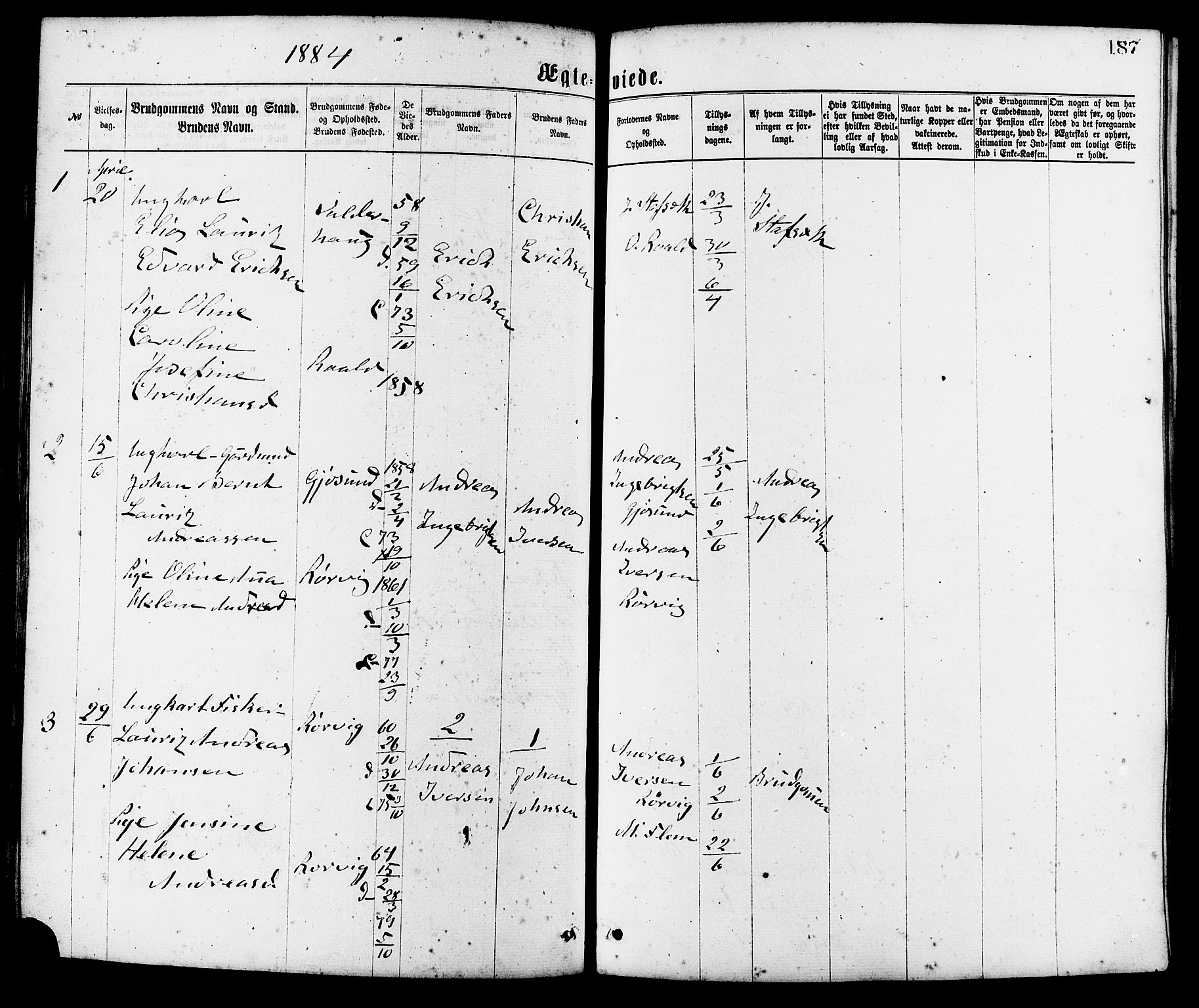 Ministerialprotokoller, klokkerbøker og fødselsregistre - Møre og Romsdal, SAT/A-1454/537/L0519: Parish register (official) no. 537A03, 1876-1889, p. 187
