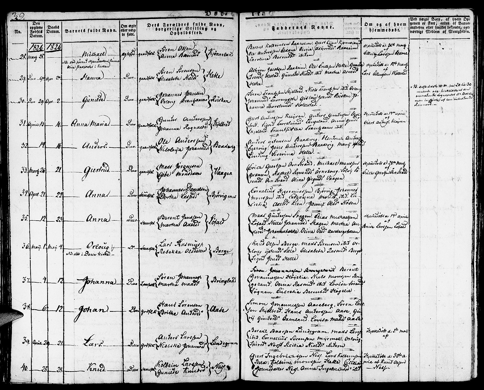 Gaular sokneprestembete, SAB/A-80001/H/Haa: Parish register (official) no. A 3, 1821-1840, p. 39
