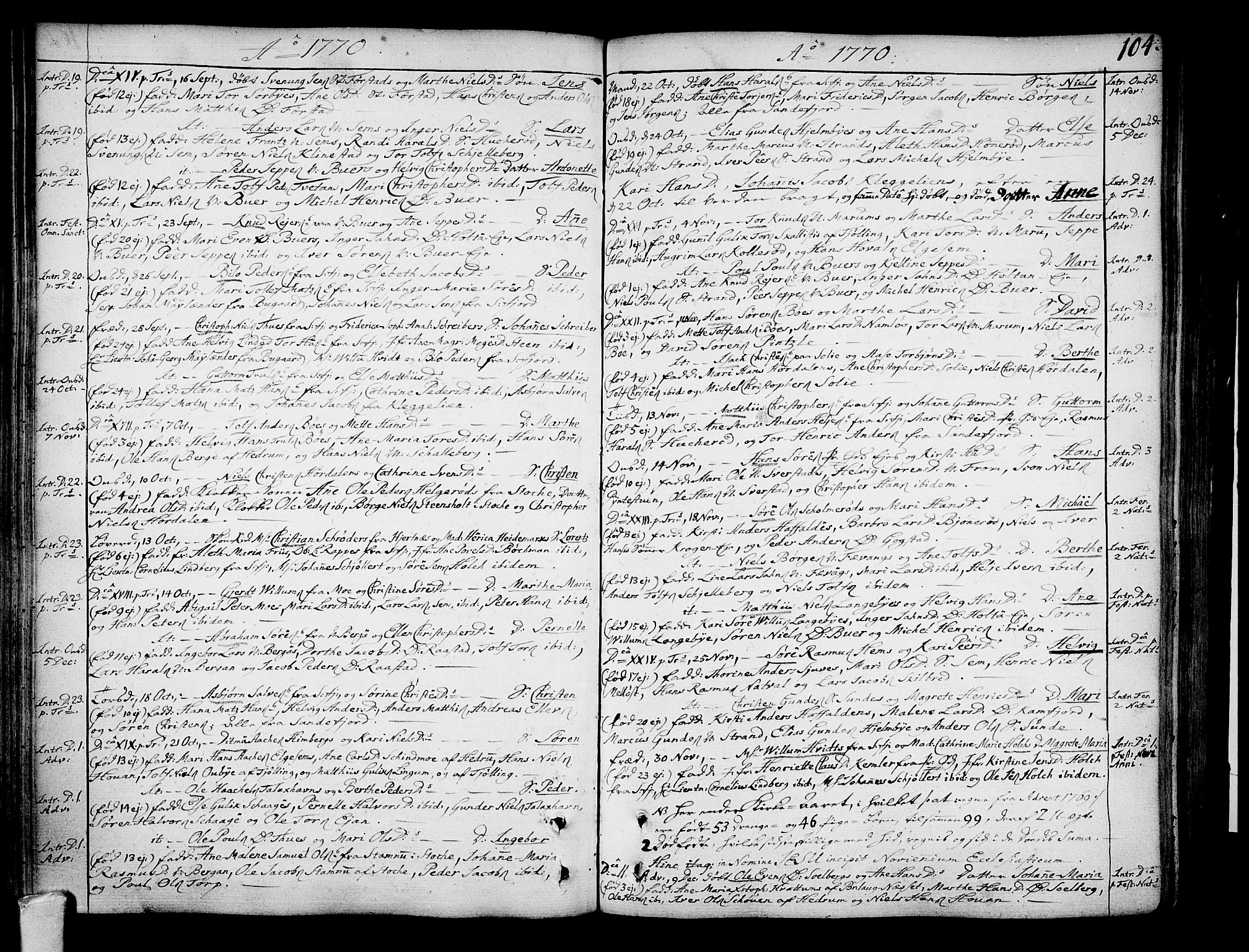Sandar kirkebøker, SAKO/A-243/F/Fa/L0002: Parish register (official) no. 2, 1733-1788, p. 104