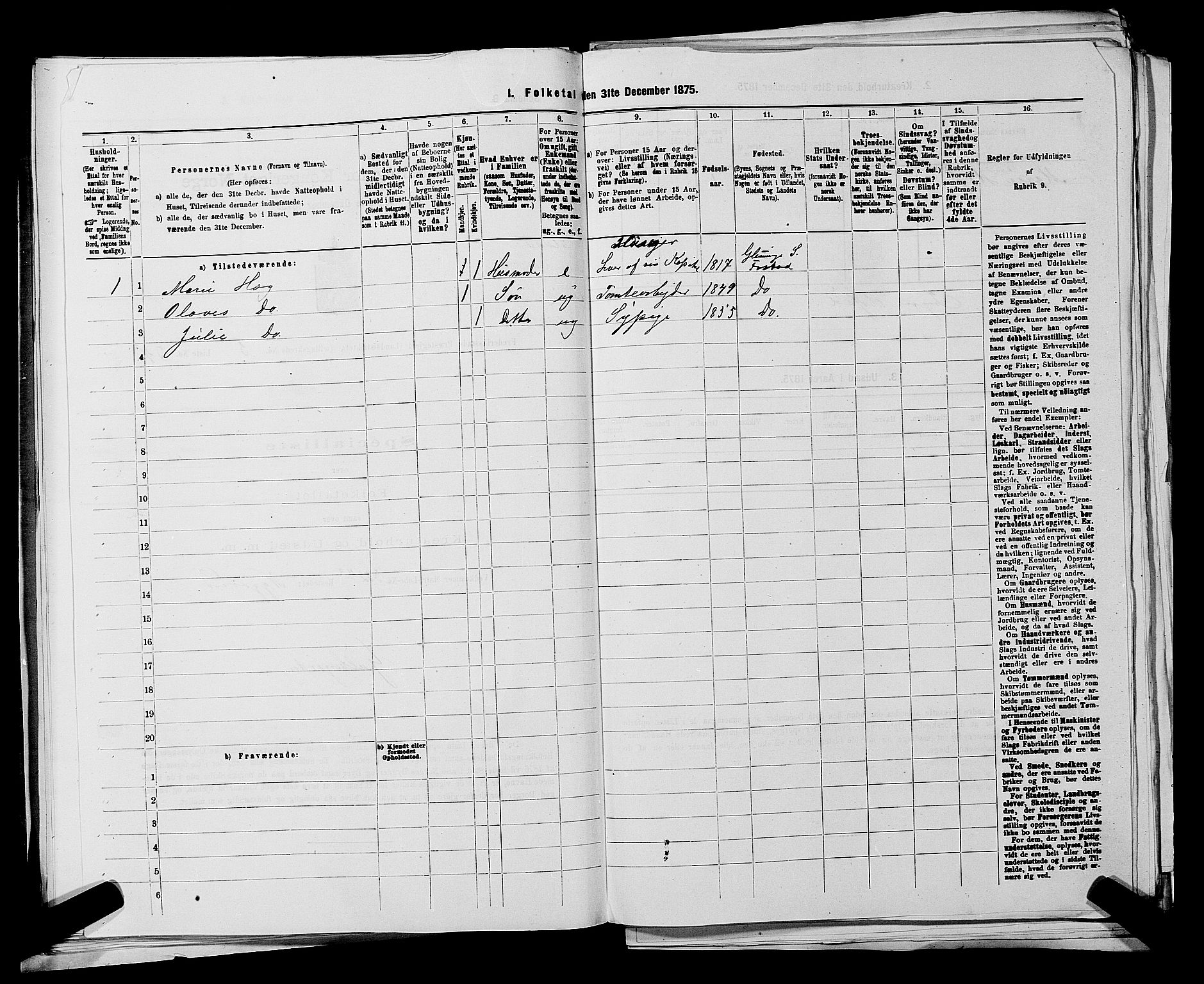 RA, 1875 census for 0132L Fredrikstad/Glemmen, 1875, p. 1000