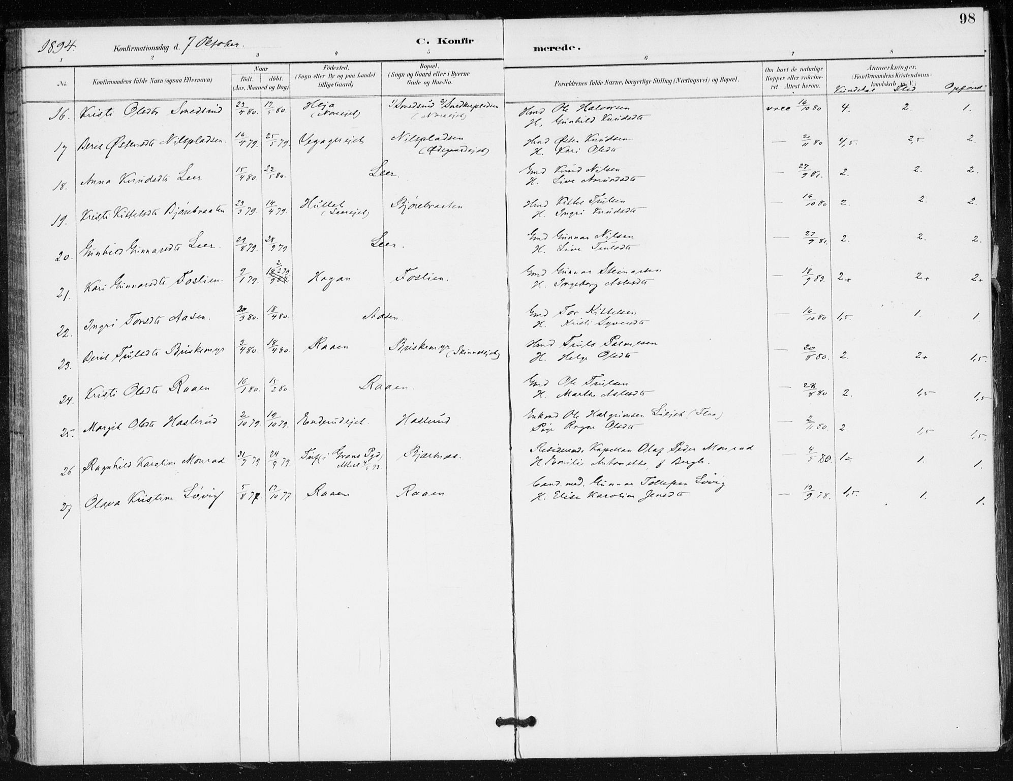 Krødsherad kirkebøker, SAKO/A-19/F/Fa/L0006: Parish register (official) no. 6, 1889-1899, p. 98