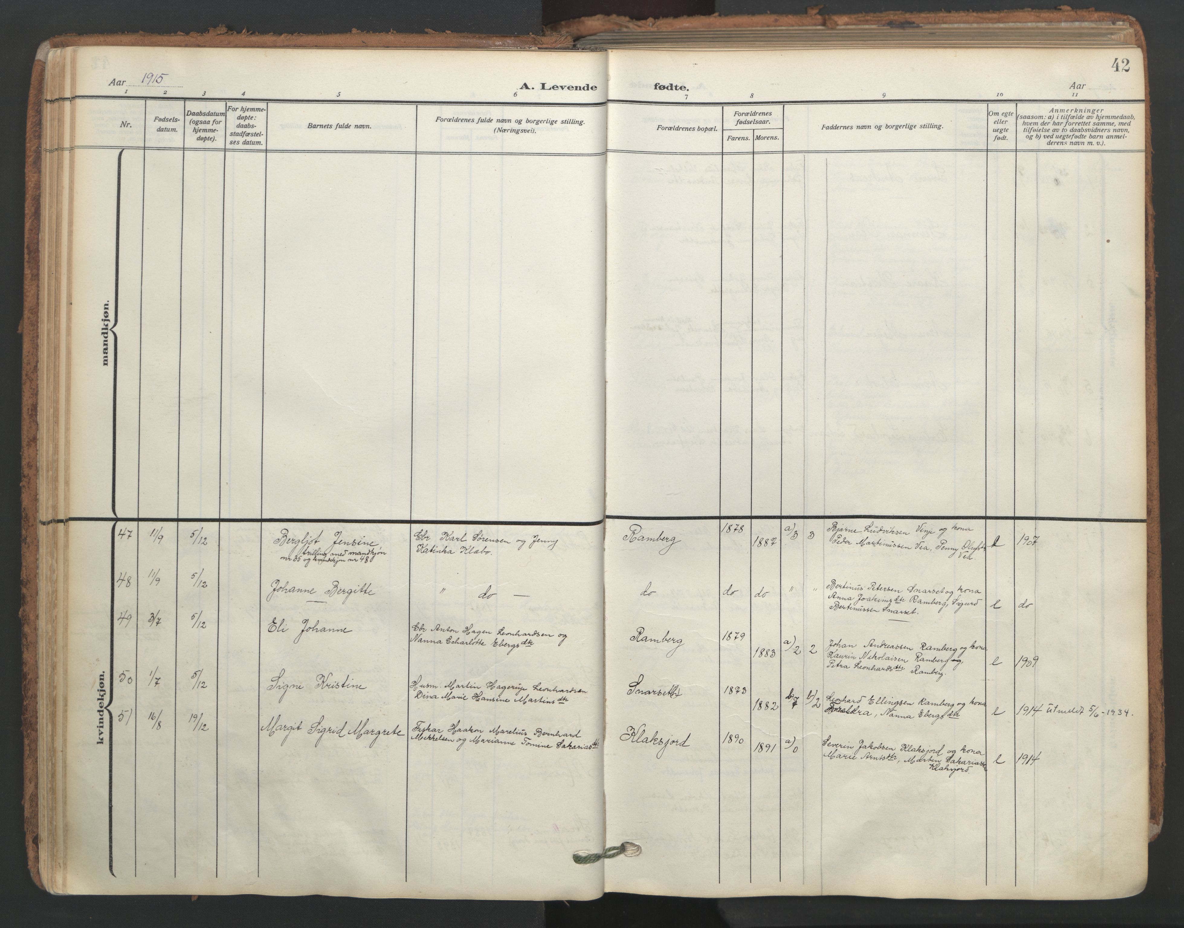 Ministerialprotokoller, klokkerbøker og fødselsregistre - Nordland, SAT/A-1459/891/L1306: Parish register (official) no. 891A11, 1911-1927, p. 42